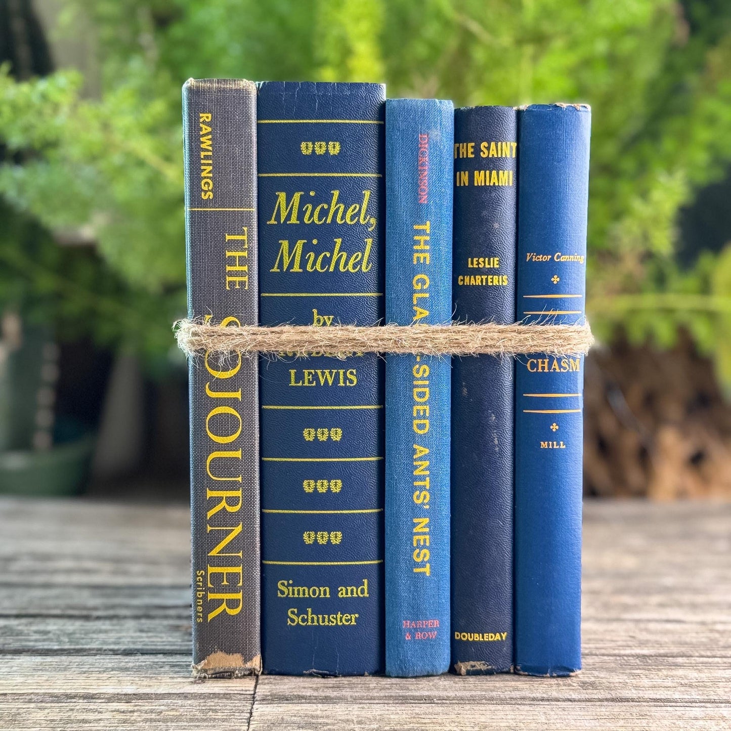 Blue & Yellow Vintage Book Bundle for Mid-Century Shelf Styling