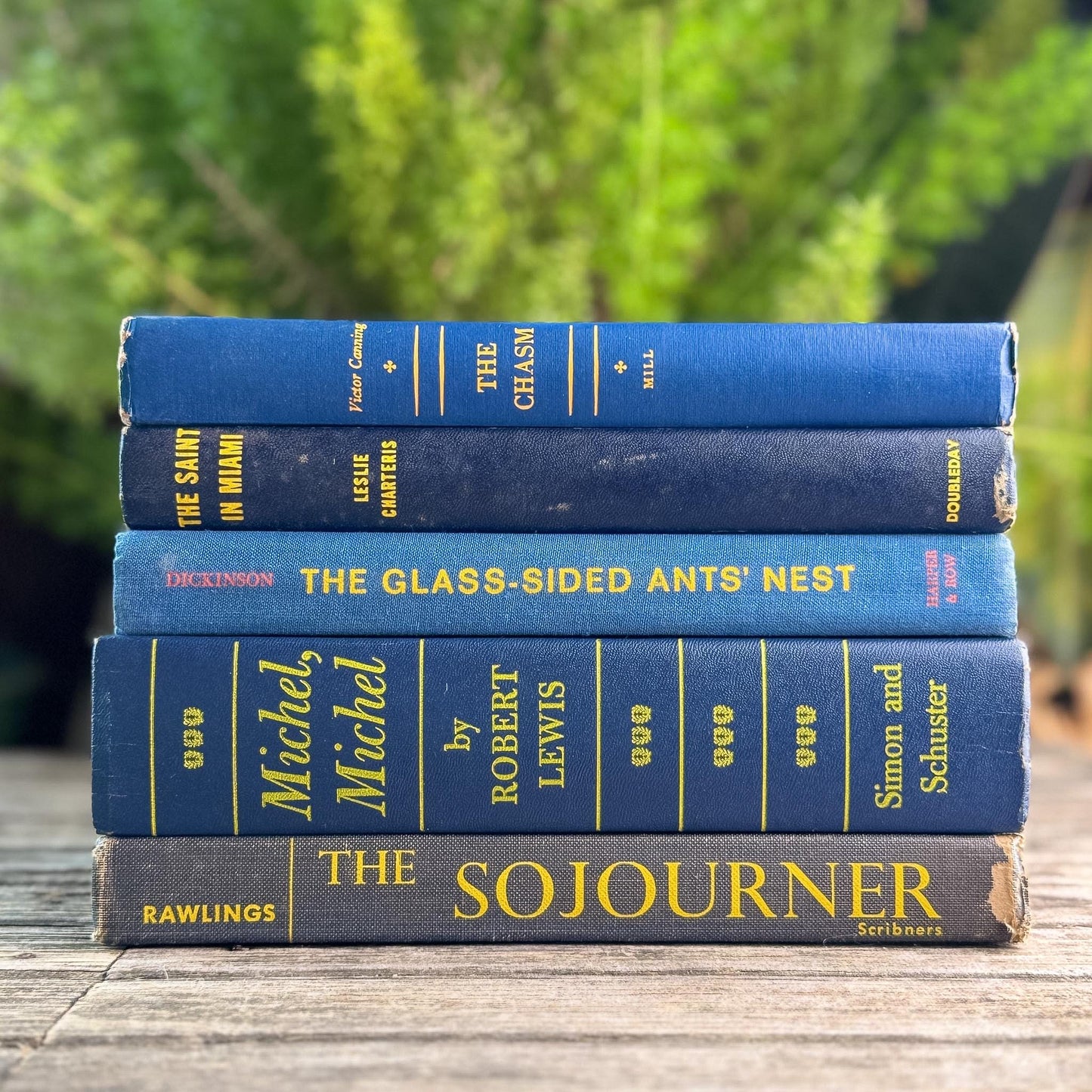Blue & Yellow Vintage Book Bundle for Mid-Century Shelf Styling