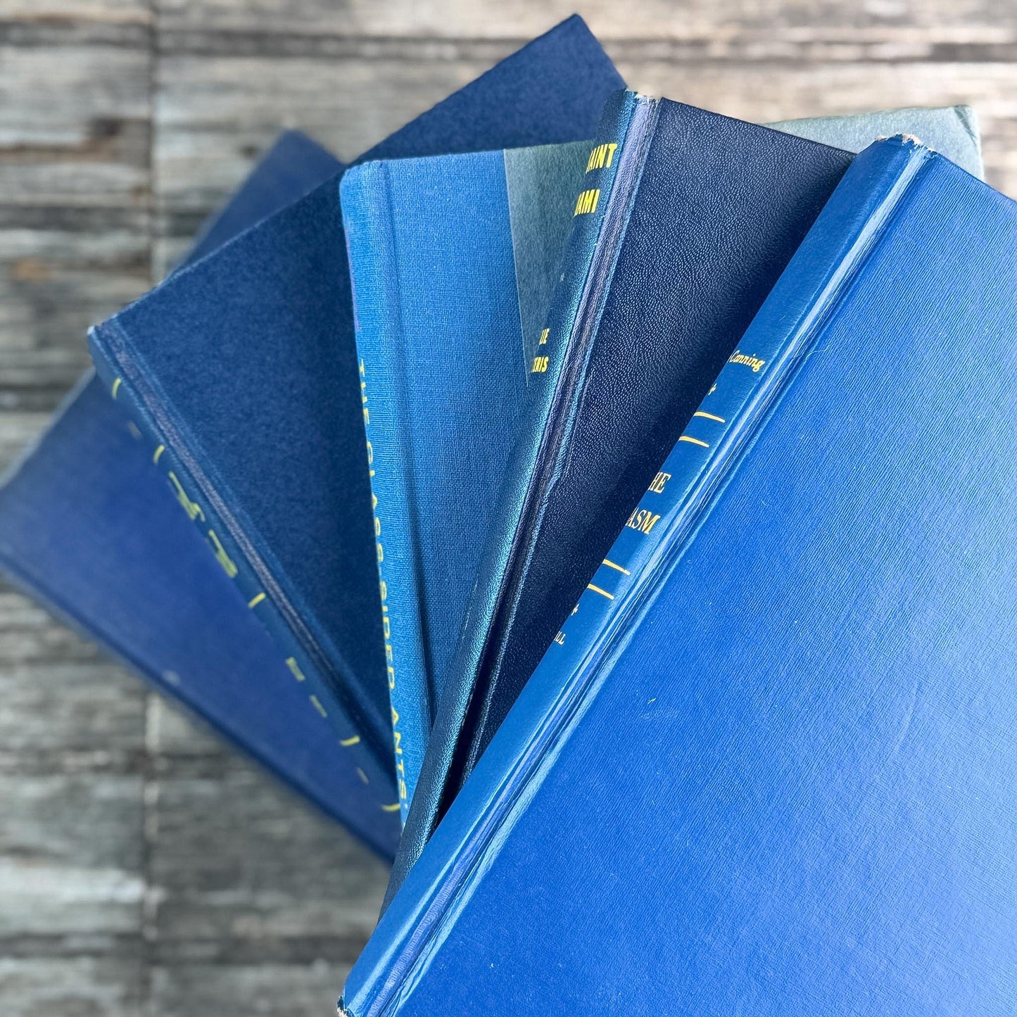 Blue & Yellow Vintage Book Bundle for Mid-Century Shelf Styling