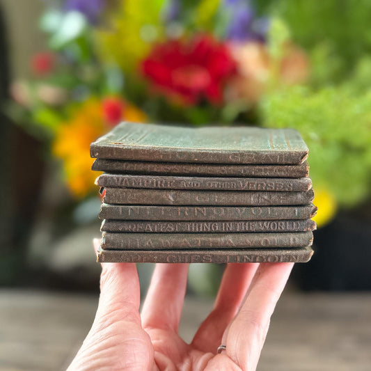Tiny Antique Green Little Leather Library Books