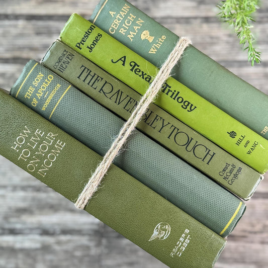 Olive Green Vintage Book Set for Shelf Styling