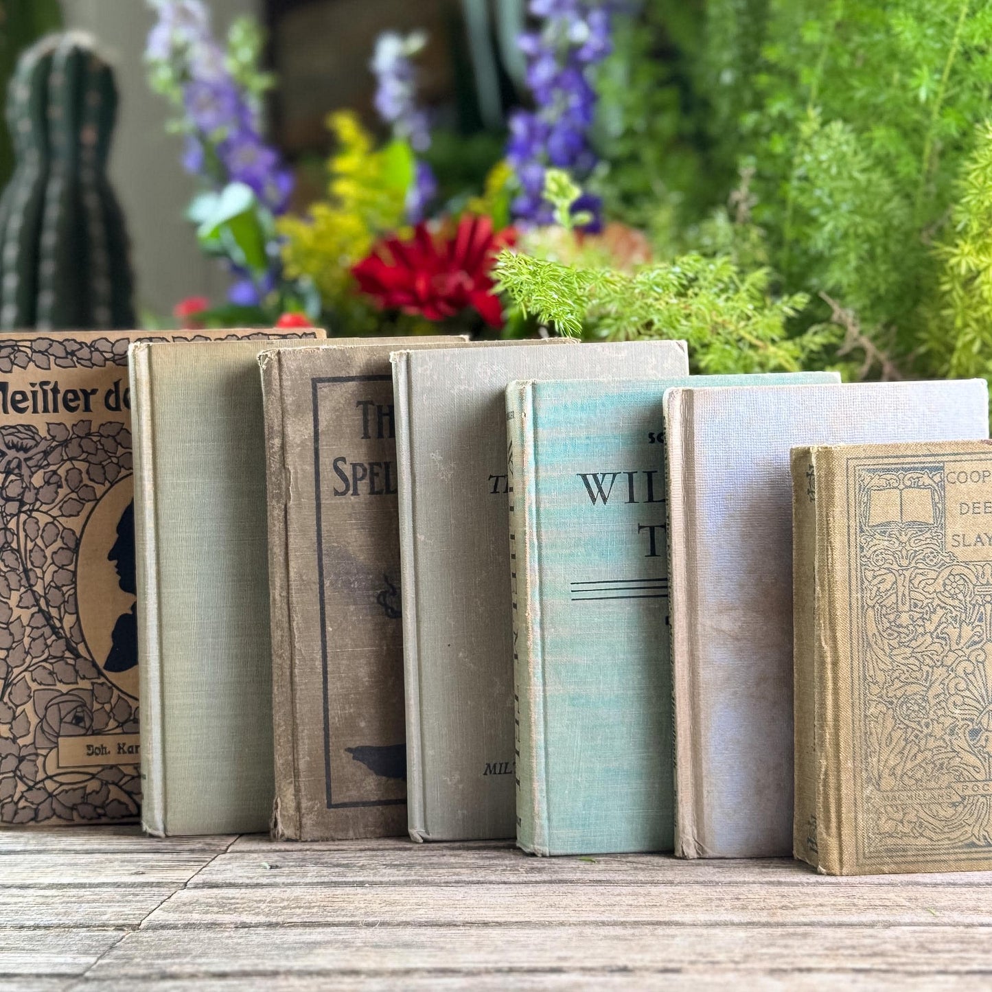 Shabby Old Neutral Beige and Black Small Books Bundled for Cozy Shelf Styling