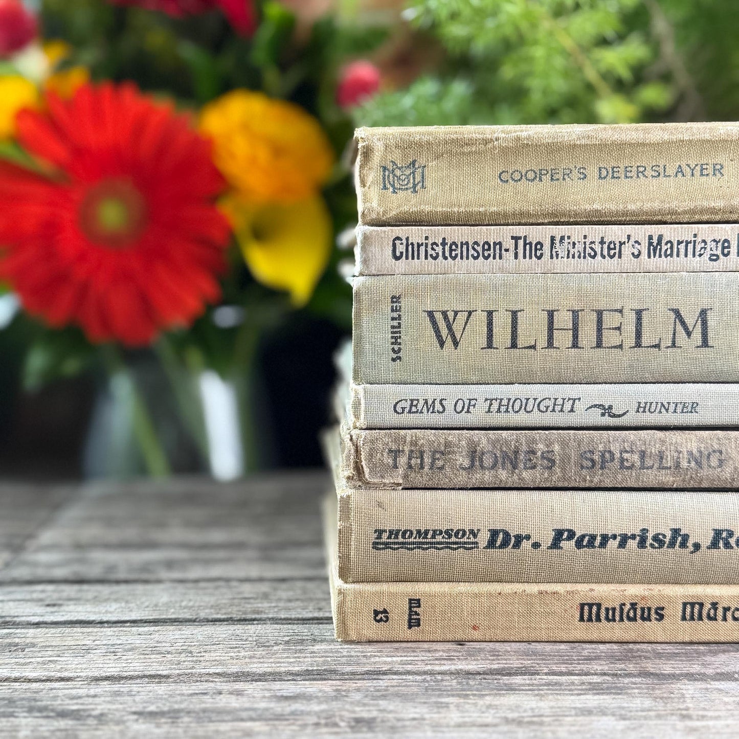 Shabby Old Neutral Beige and Black Small Books Bundled for Cozy Shelf Styling