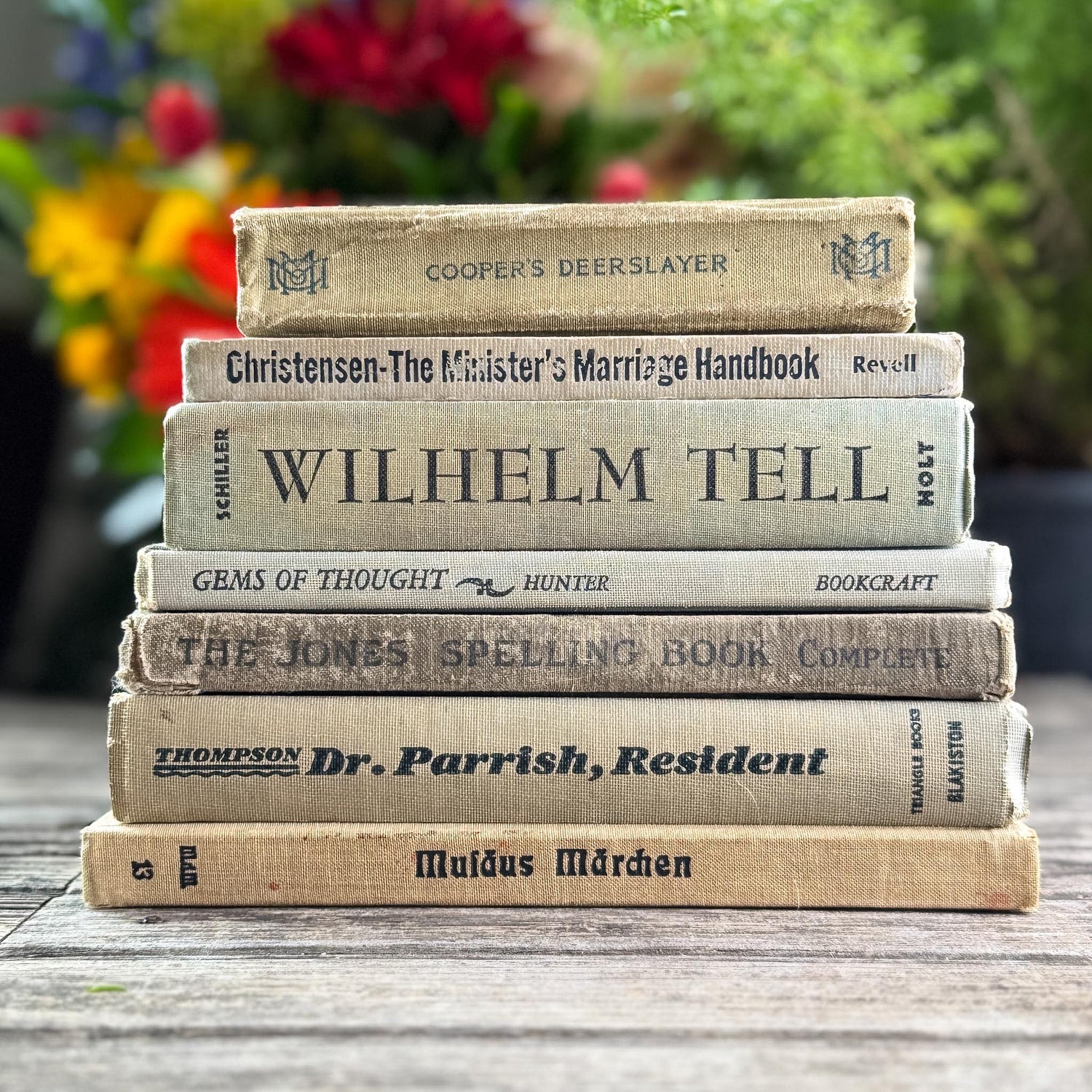 Shabby Old Neutral Beige and Black Small Books Bundled for Cozy Shelf Styling