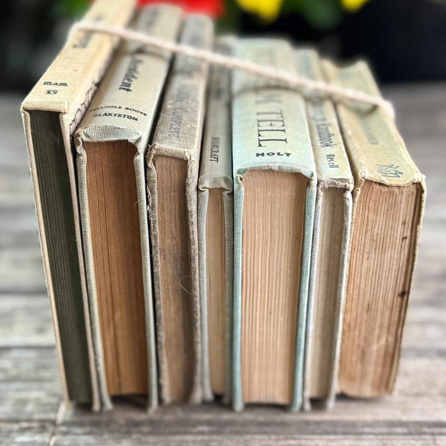 Shabby Old Neutral Beige and Black Small Books Bundled for Cozy Shelf Styling