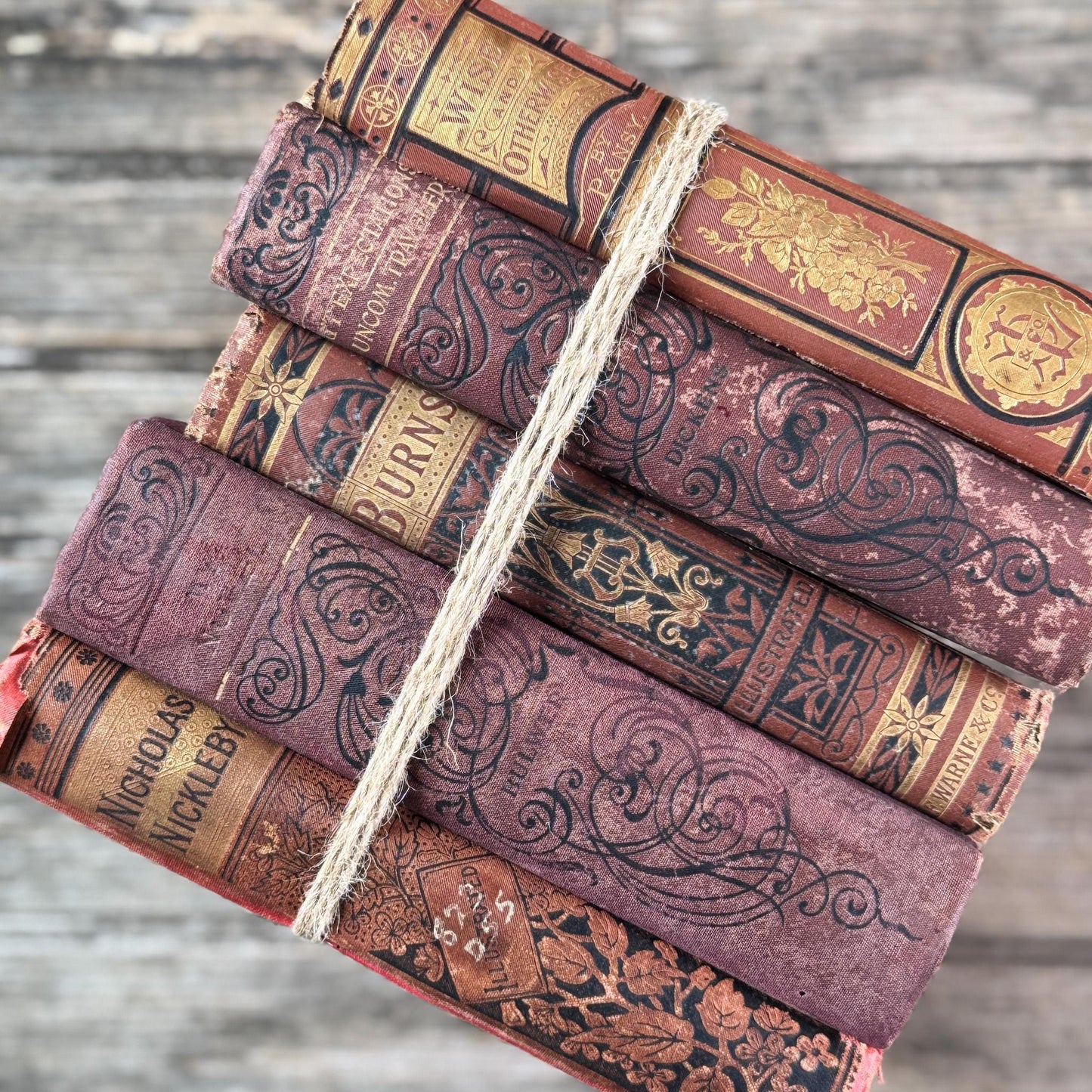 Antique Ornate Red Shabby Distressed Decorative Book Set