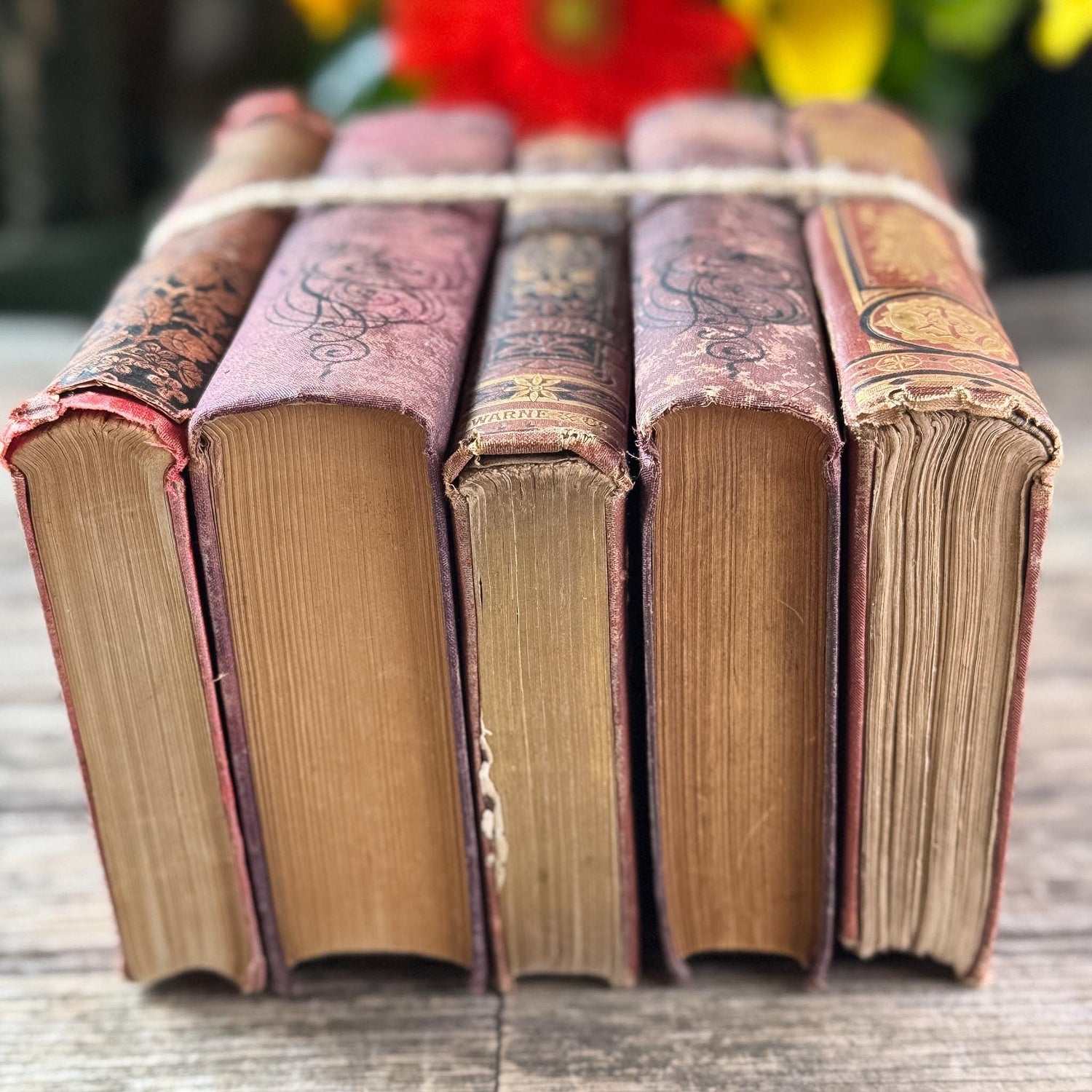 Antique Ornate Red Shabby Distressed Decorative Book Set