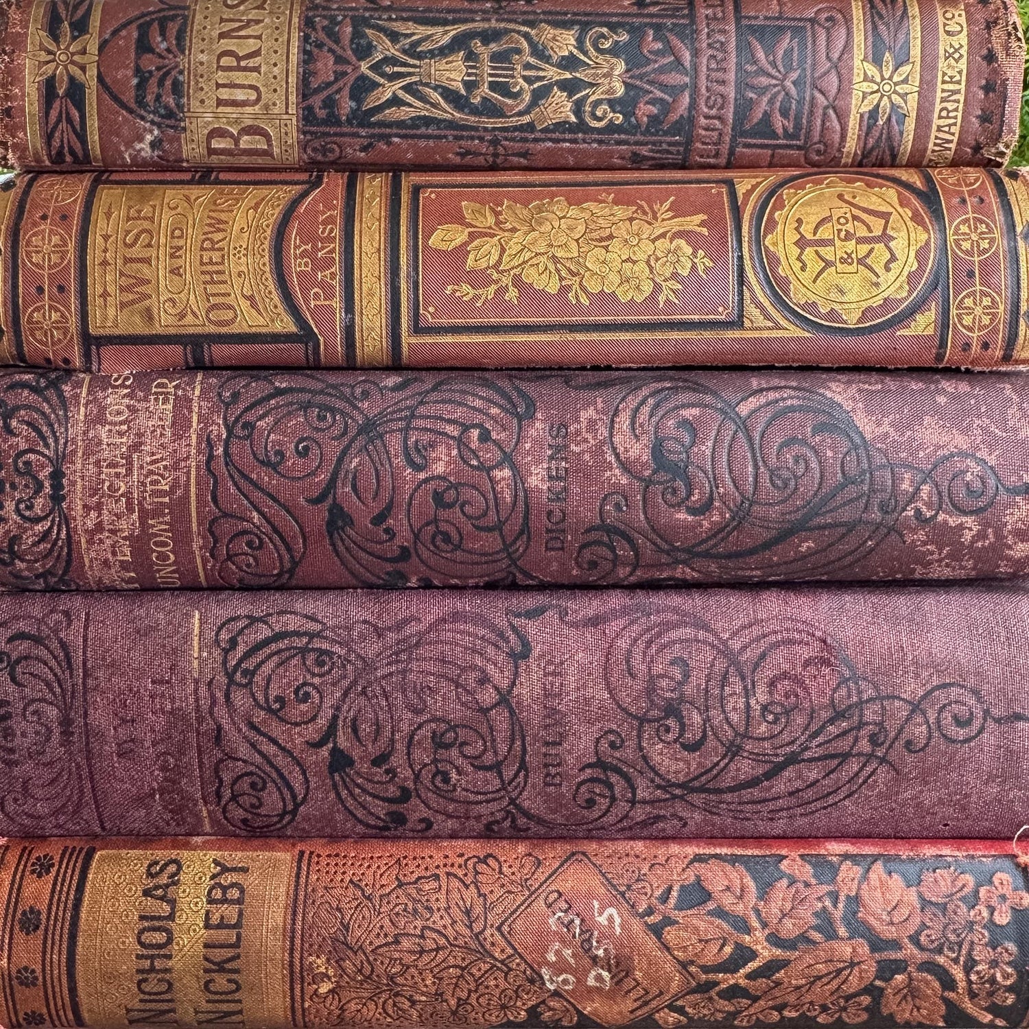 Antique Ornate Red Shabby Distressed Decorative Book Set