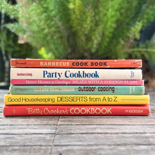 Vintage Retro Cookbook Set for Colorful Kitchen Shelf Styling