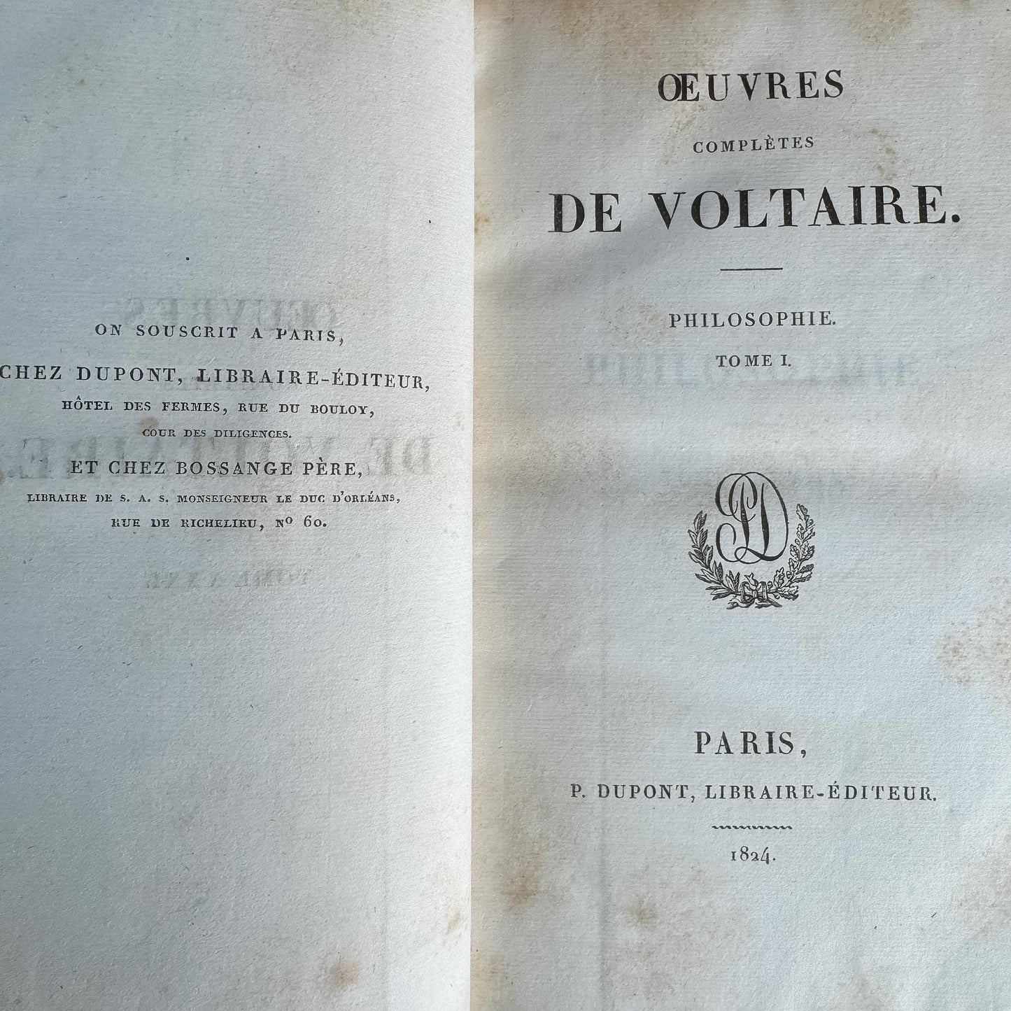 Antique Leather-Bound Voltaire Books in French, 1825, Gold Black and Brown