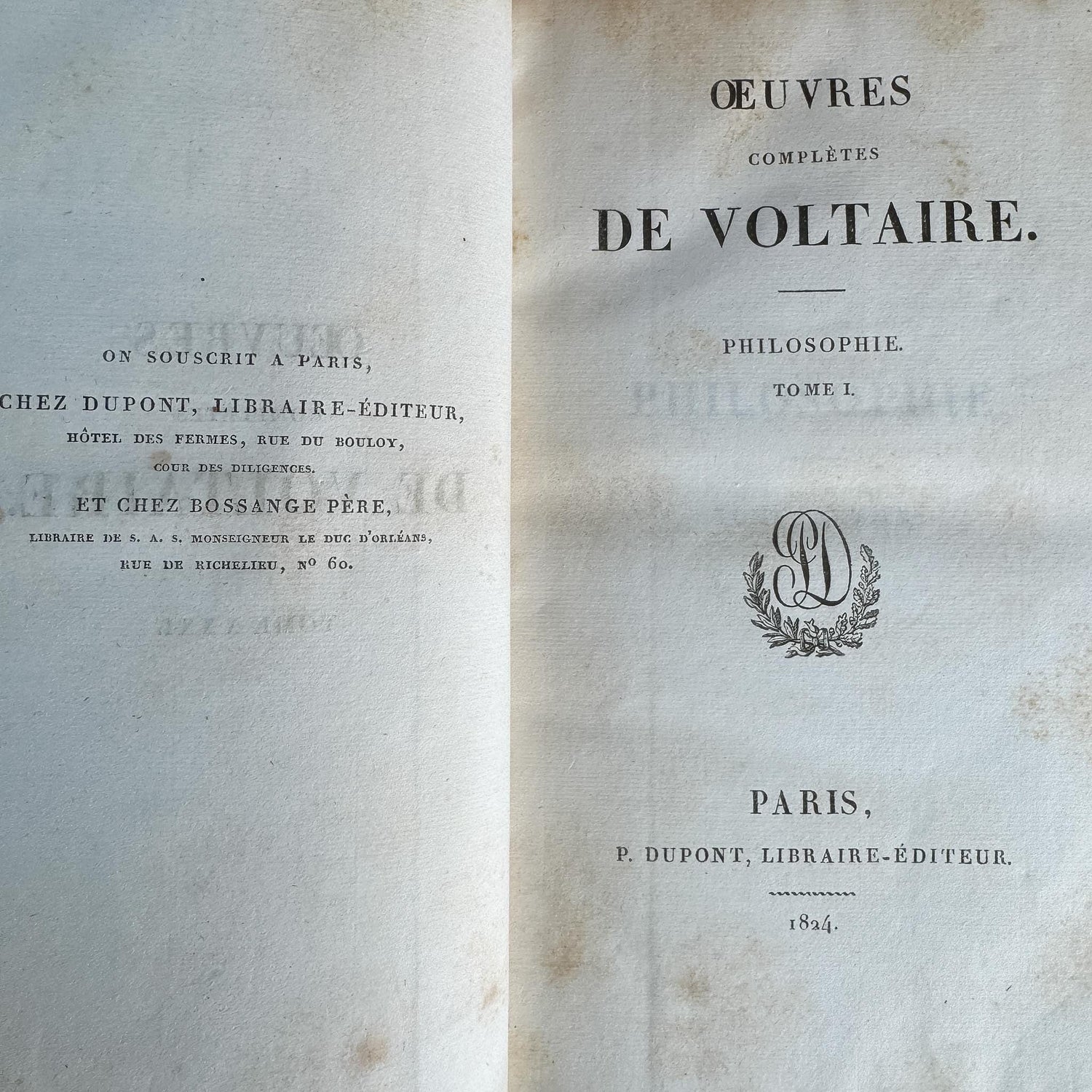 Antique Leather-Bound Voltaire Books in French, 1825, Gold Black and Brown