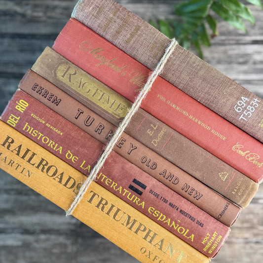 Vintage Autumn Color Book Set in Warm Earth Toned Rust, Copper, and Gold
