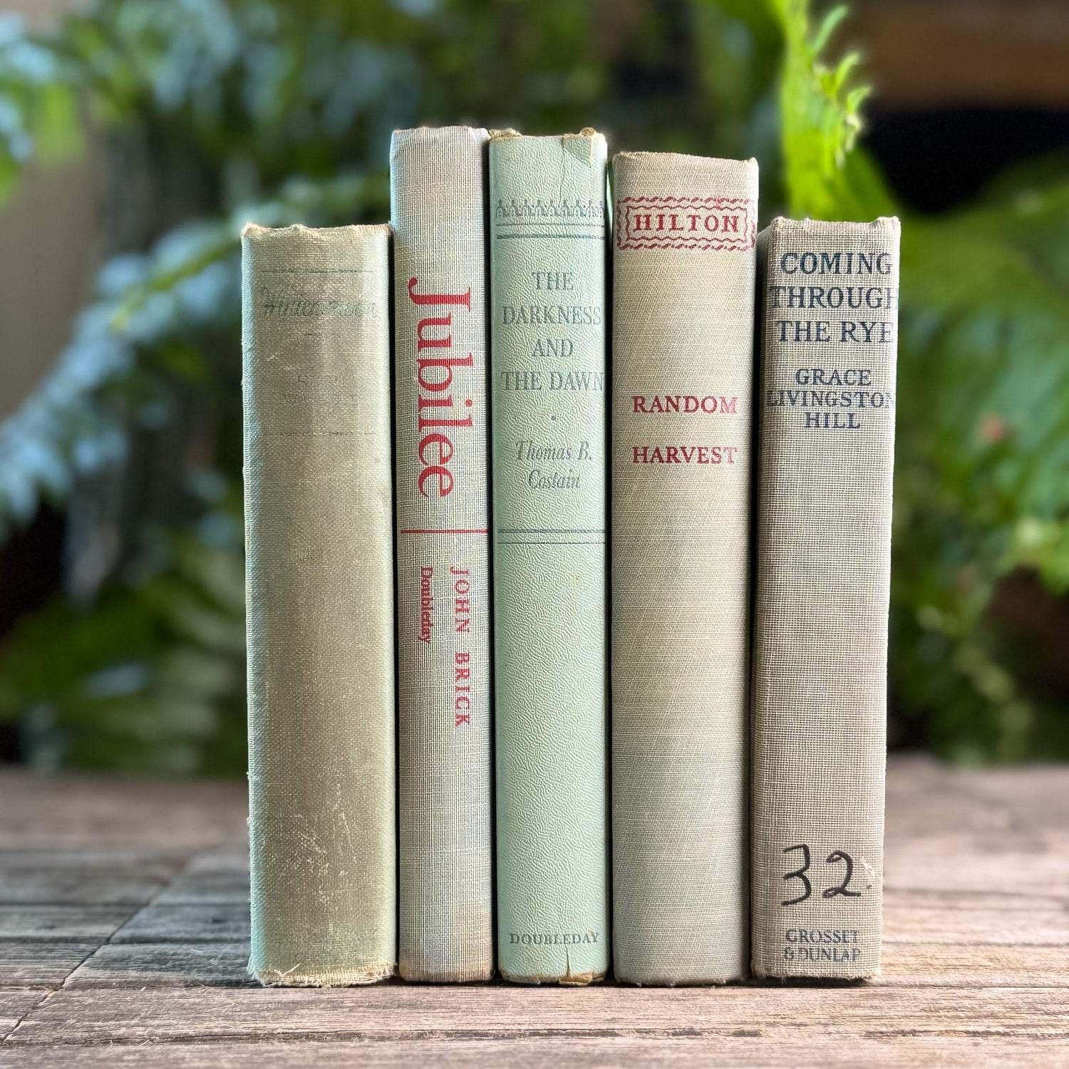 Vintage Faded Soft Blue and Sea Green Books for Shelf Styling