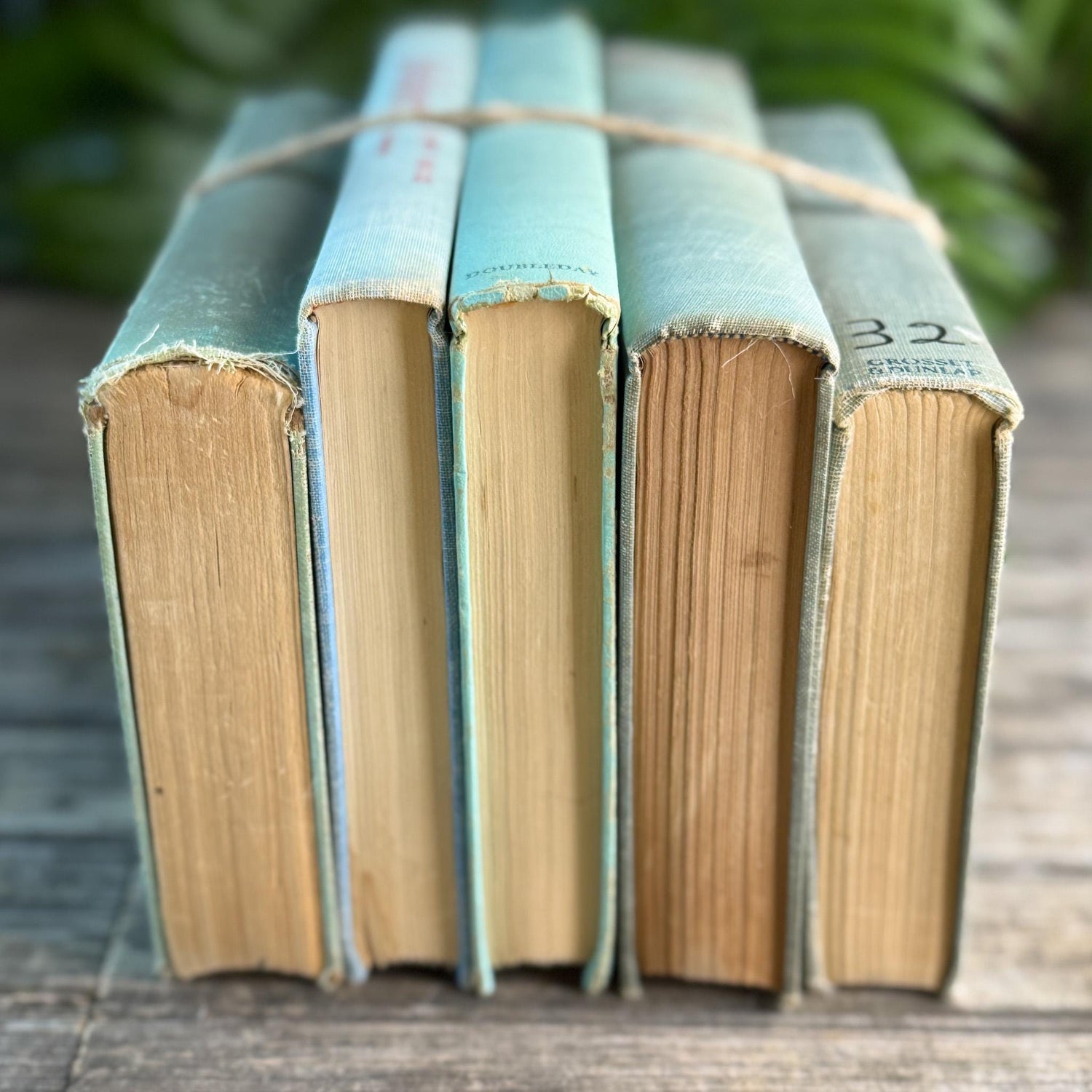 Vintage Faded Soft Blue and Sea Green Books for Shelf Styling