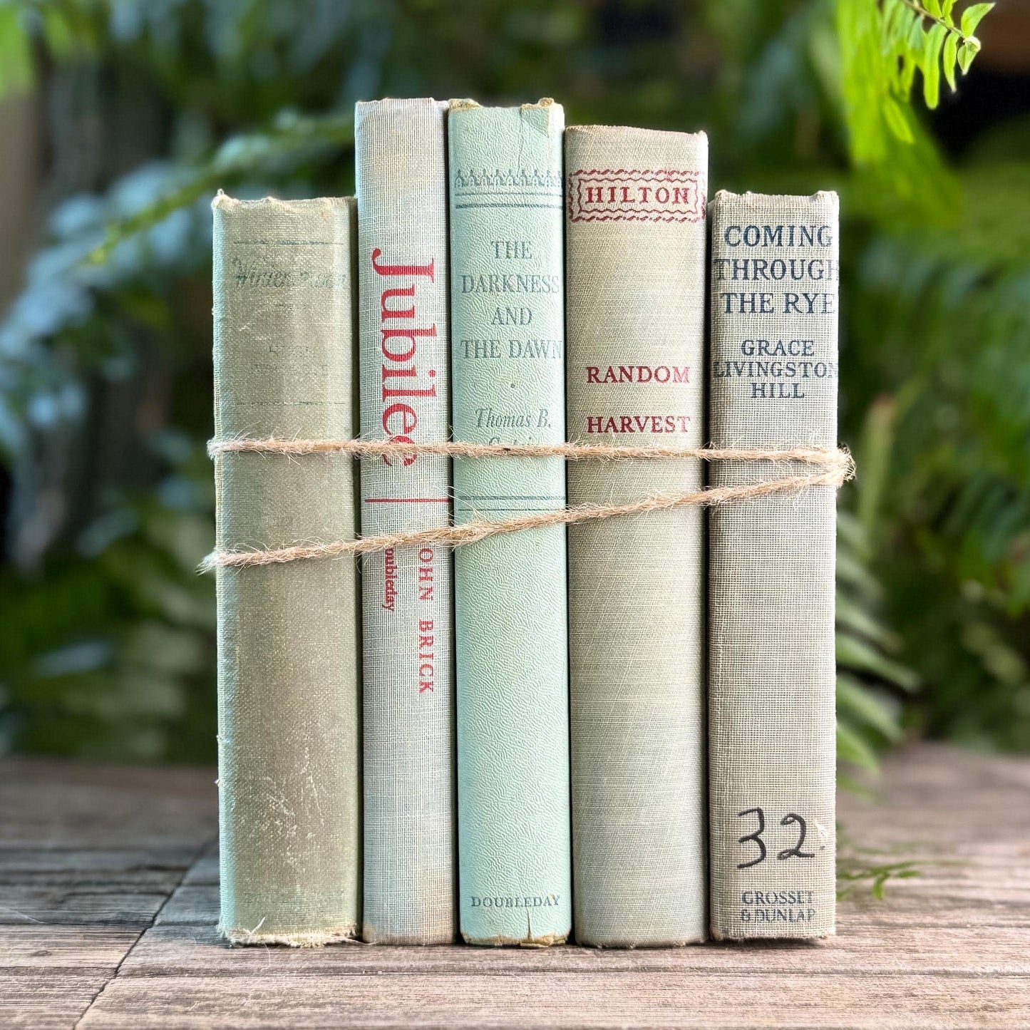 Vintage Faded Soft Blue and Sea Green Books for Shelf Styling