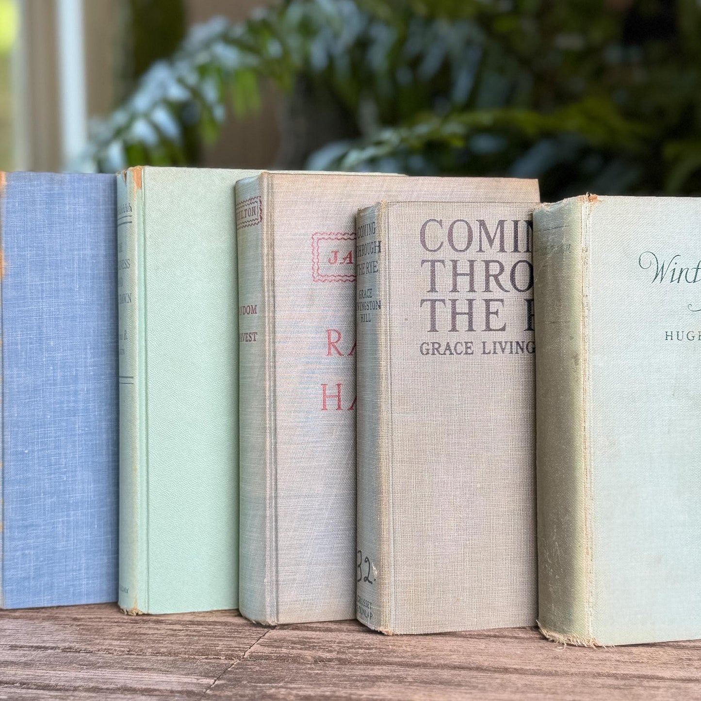 Vintage Faded Soft Blue and Sea Green Books for Shelf Styling
