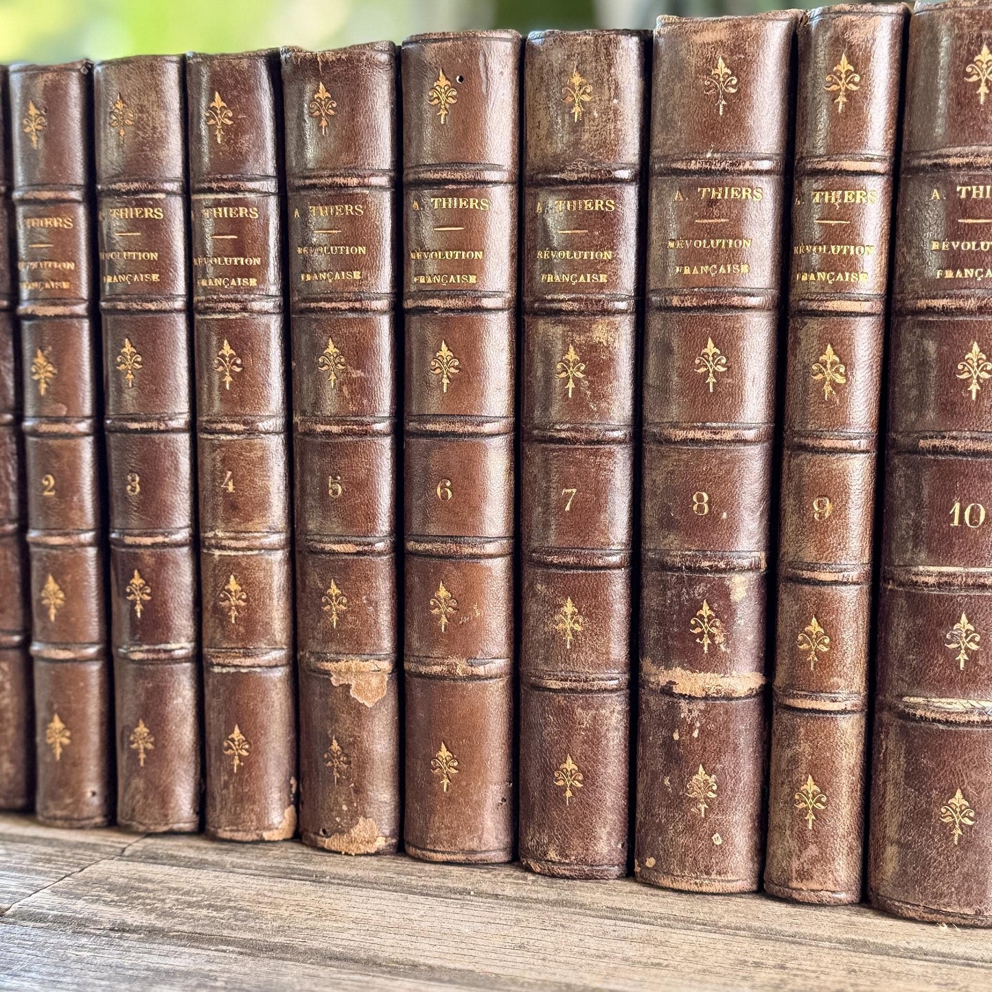 Antique French Leather Book Set, Thiers Histoire de la Révolution Française, 1834, 10 Volumes