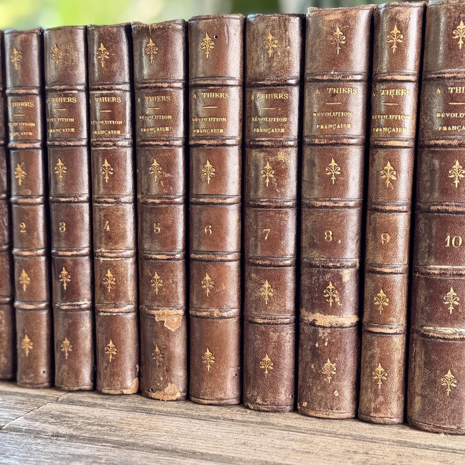 Antique French Leather Book Set, Thiers Histoire de la Révolution Française, 1834, 10 Volumes
