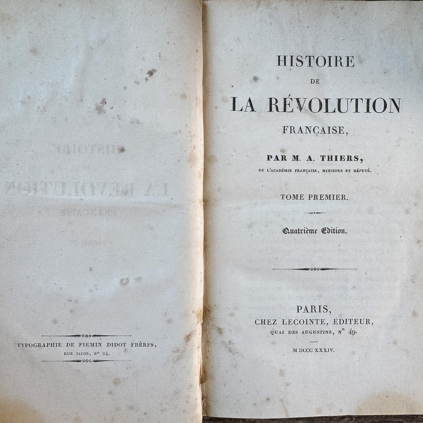 Antique French Leather Book Set, Thiers Histoire de la Révolution Française, 1834, 10 Volumes