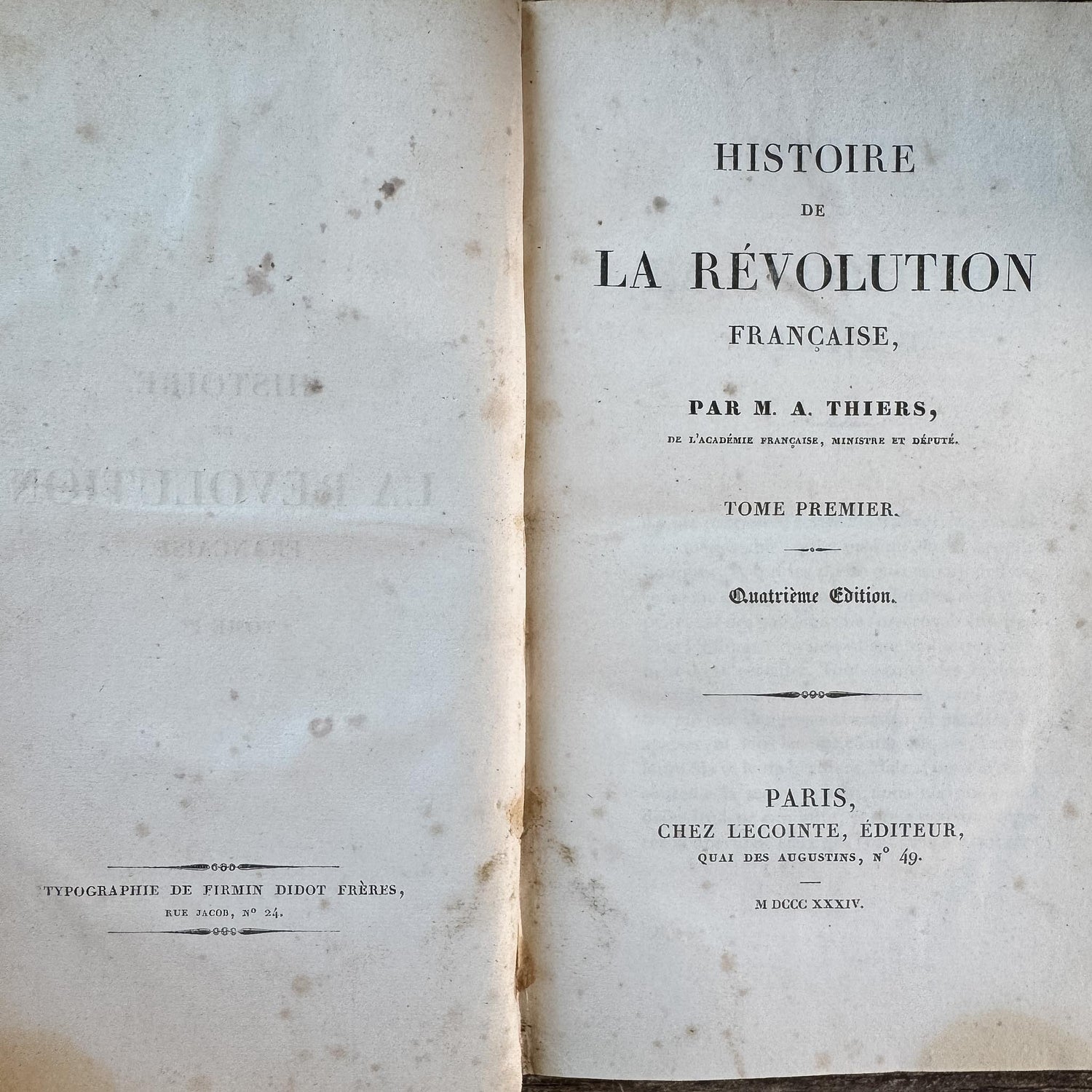 Antique French Leather Book Set, Thiers Histoire de la Révolution Française, 1834, 10 Volumes