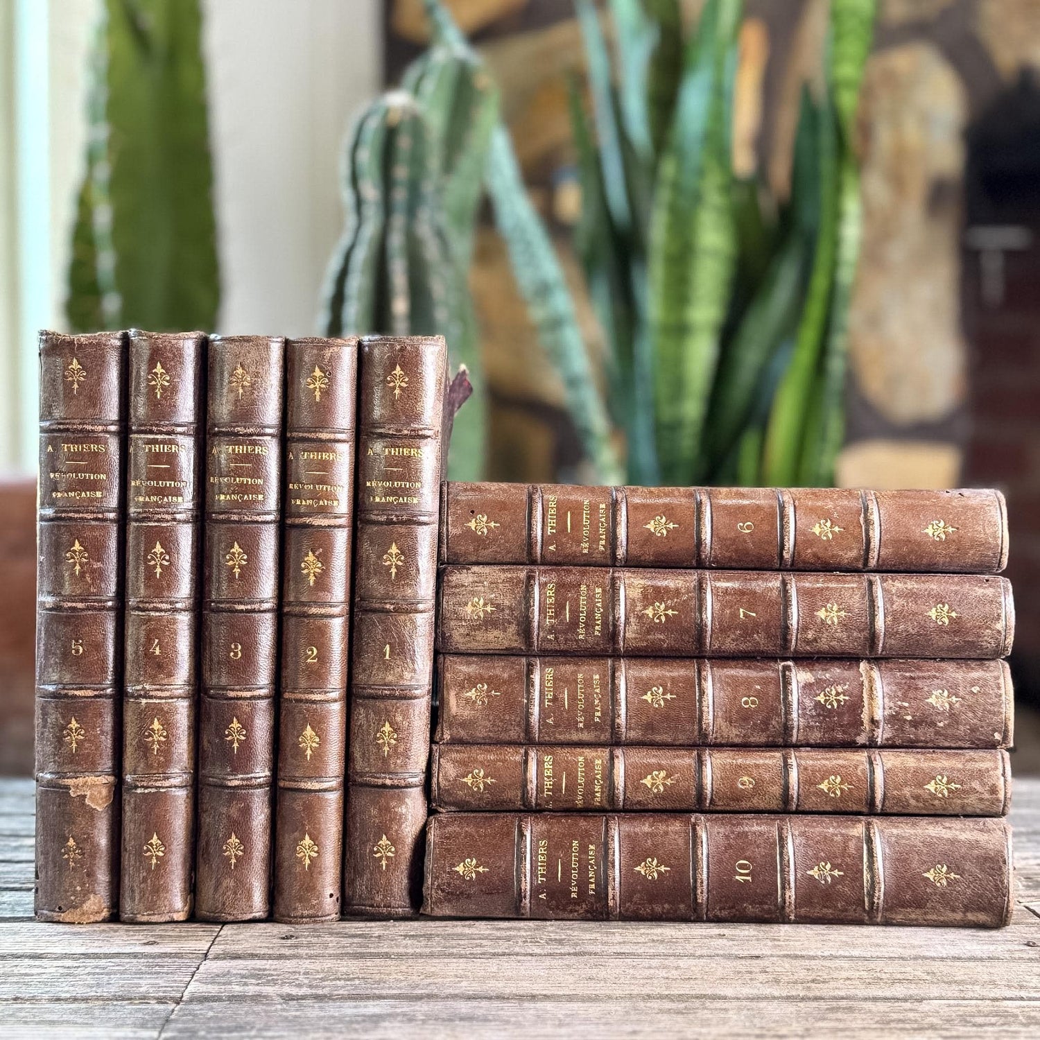 Antique French Leather Book Set, Thiers Histoire de la Révolution Française, 1834, 10 Volumes
