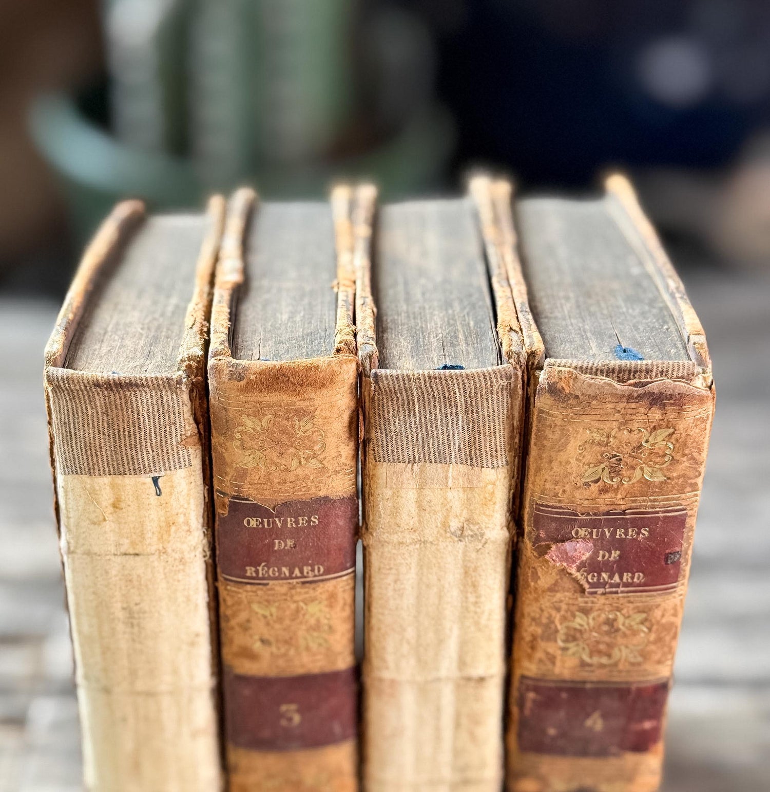 Small Shabby Antique French Book Set - Oeuvres de Régnard, 1824, 4 Volumes
