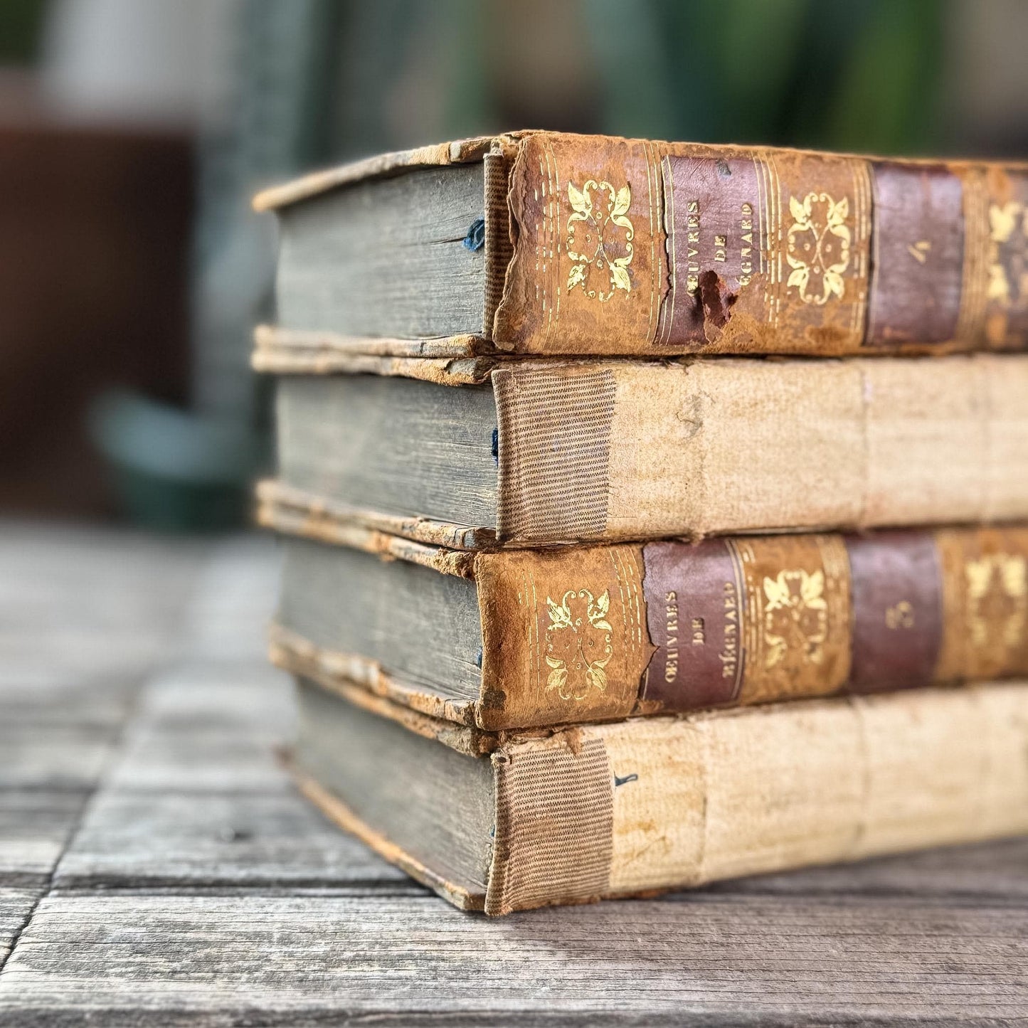 Small Shabby Antique French Book Set - Oeuvres de Régnard, 1824, 4 Volumes
