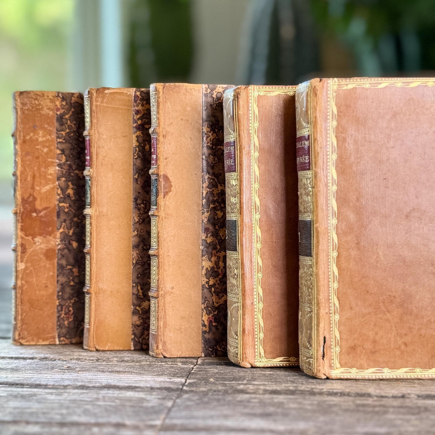 Small Gold Antique French Book Set - Jérusalem Délivrée & Bossuet, 5 Volumes