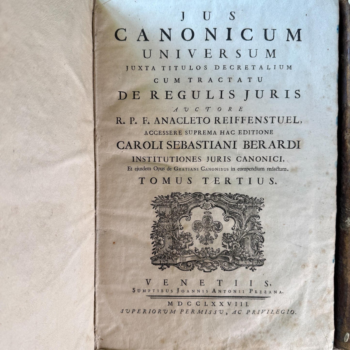 Antique 1778 Vellum Canon Law Book Set in Latin, Jus Canonicum Universum, 2 Volumes
