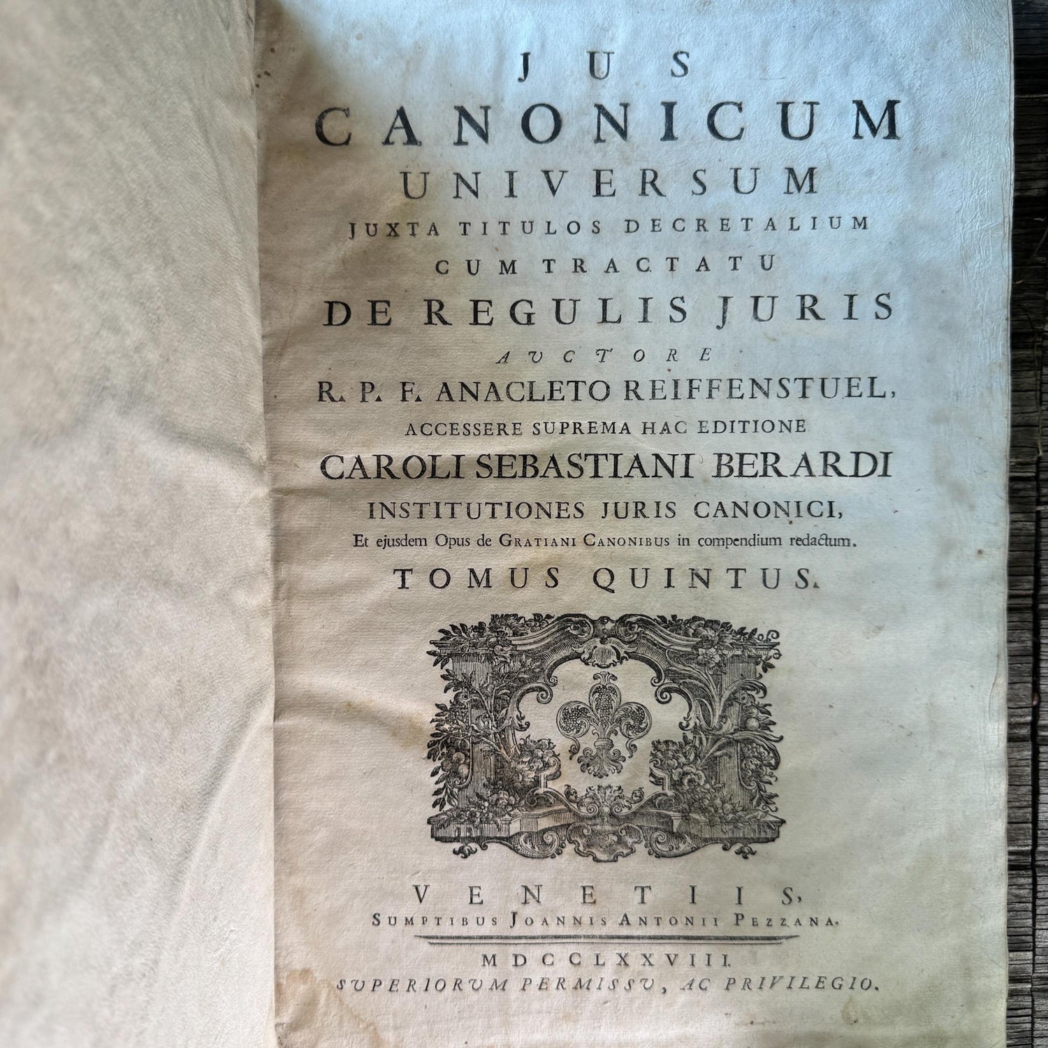Antique 1778 Vellum Canon Law Book Set in Latin, Jus Canonicum Universum, 2 Volumes