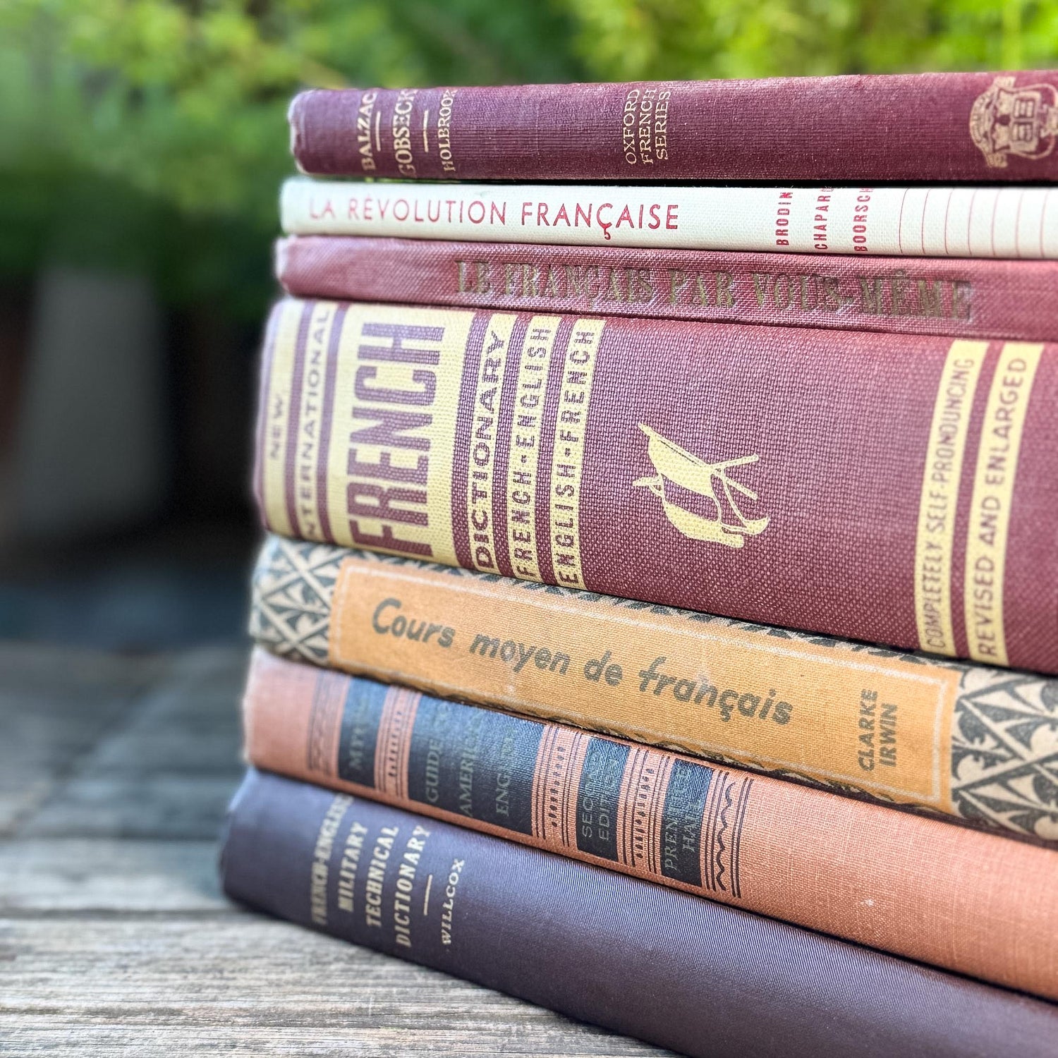 Vintage Red French Language Book Set in Burgundy & Red Decorative for Shelf Styling