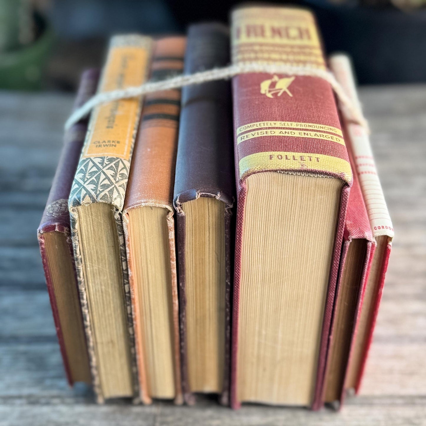 Vintage Red French Language Book Set in Burgundy & Red Decorative for Shelf Styling