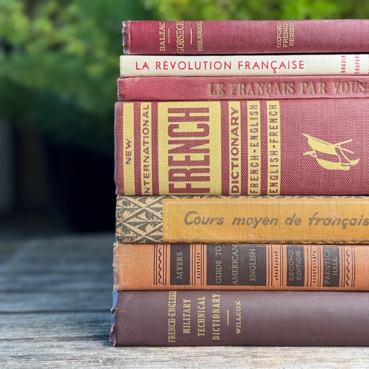 Vintage Red French Language Book Set in Burgundy & Red Decorative for Shelf Styling