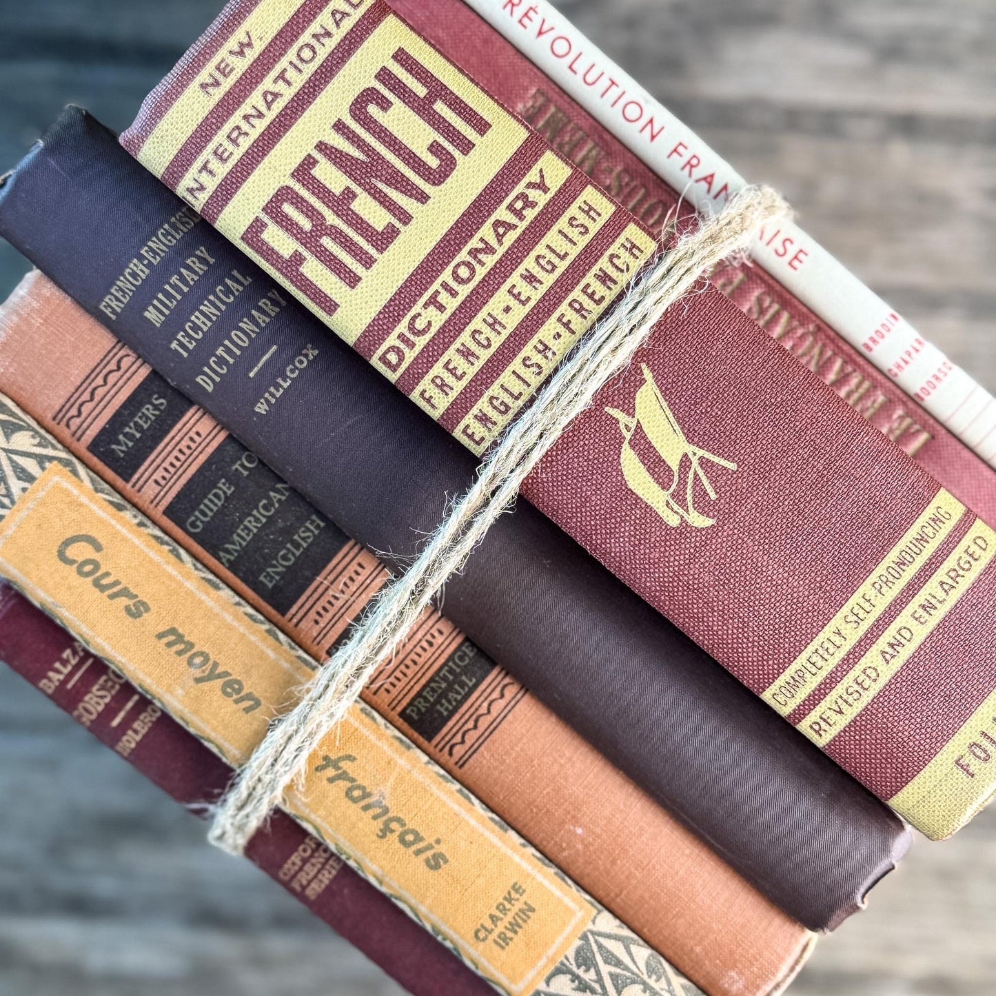 Vintage Red French Language Book Set in Burgundy & Red Decorative for Shelf Styling
