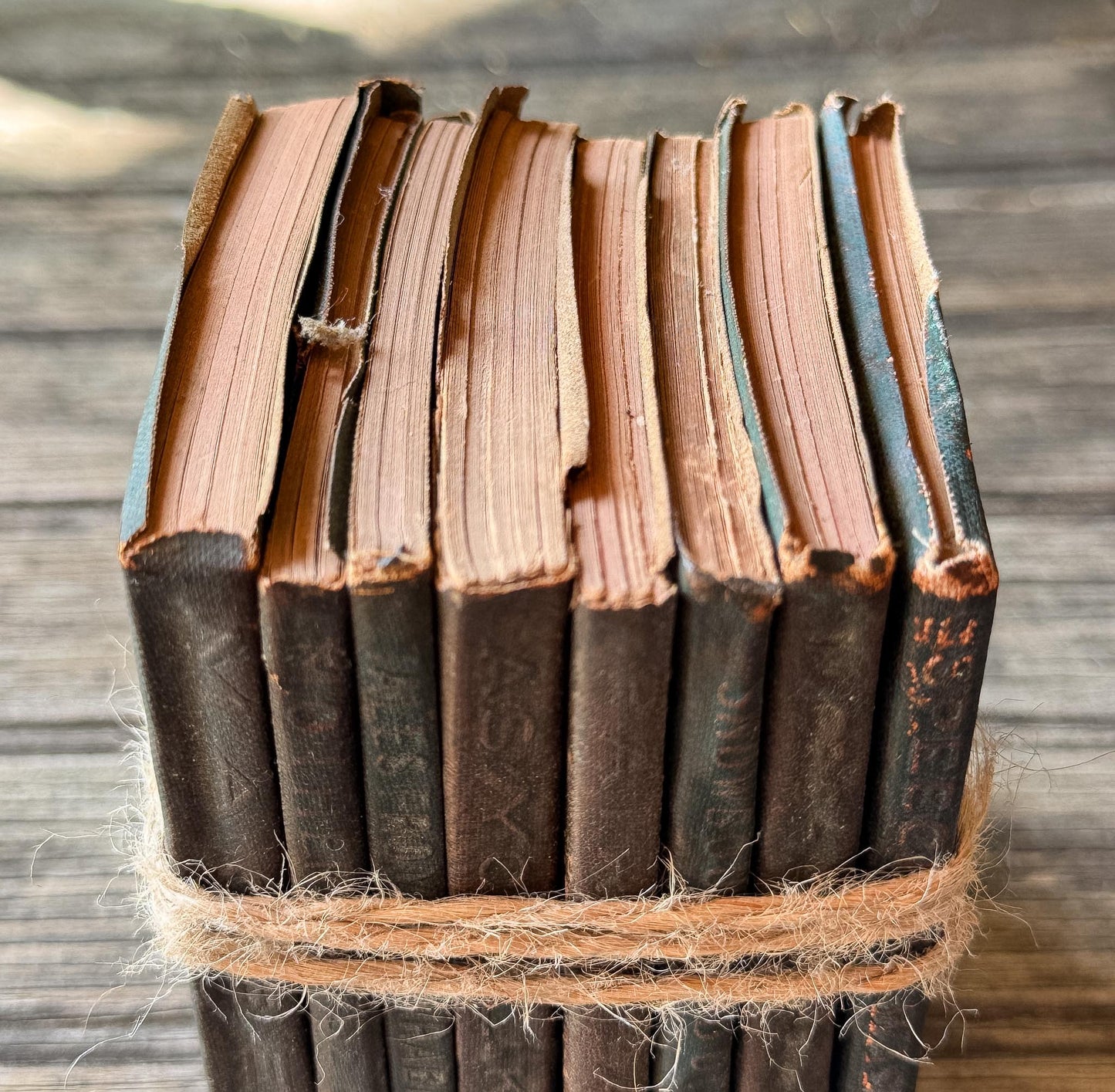Tiny Antique Green Little Leather Library Books