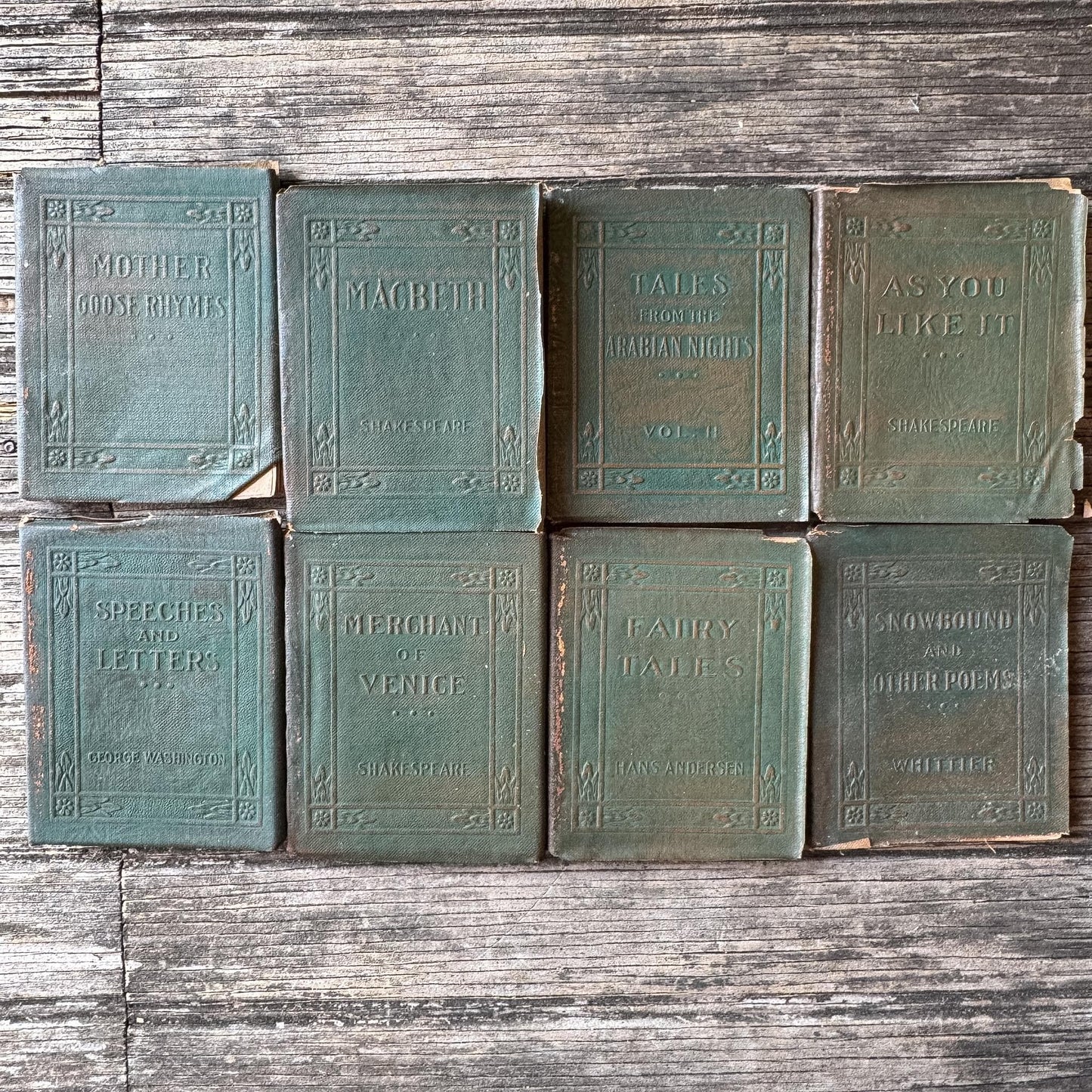 Tiny Antique Green Little Leather Library Books