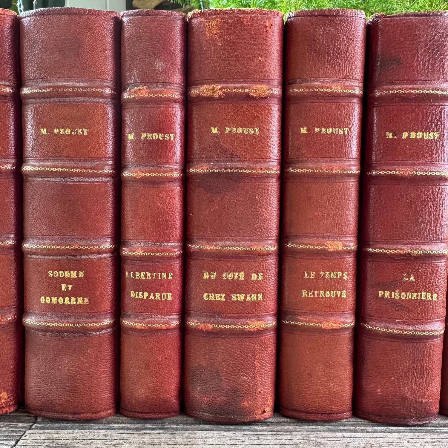 Antique French Red Leather-Bound Proust In Search of Lost Time Complete Book Set, 1919-1927