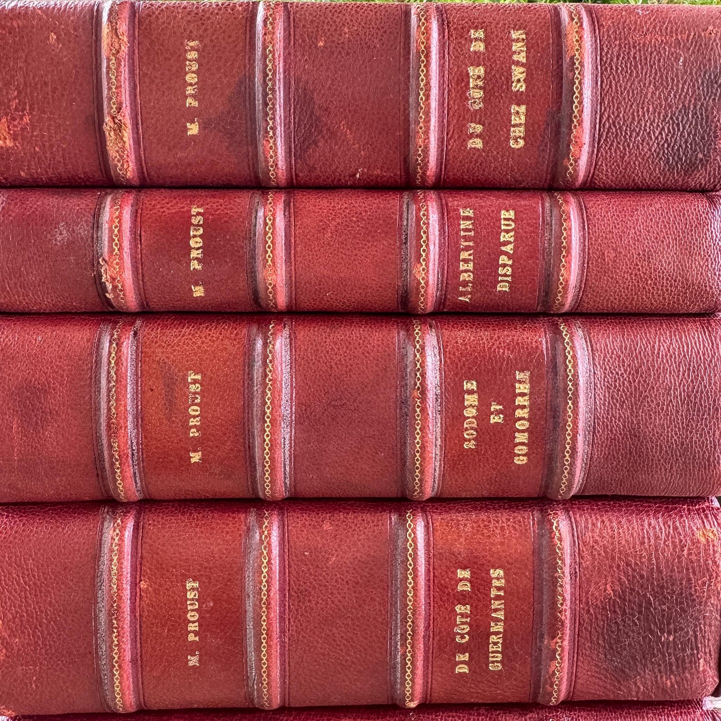 Antique French Red Leather-Bound Proust In Search of Lost Time Complete Book Set, 1919-1927