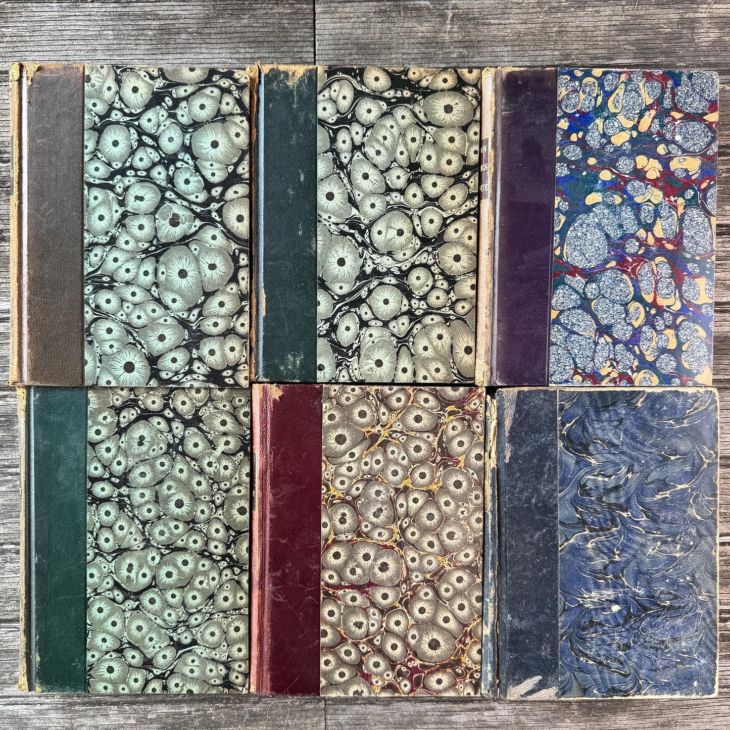 Antique French Leather-Bound Brown, Oxblood, and Navy Books for Library Styling