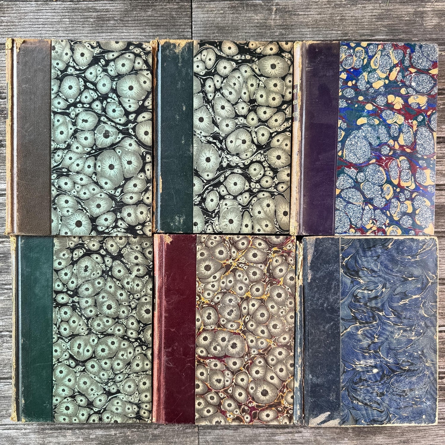 Antique French Leather-Bound Brown, Oxblood, and Navy Books for Library Styling