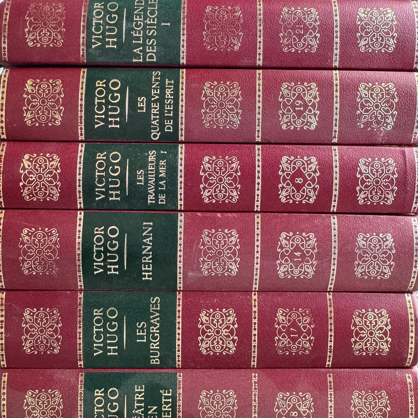 Victor Hugo Ornate Vintage Red and Green Books in French