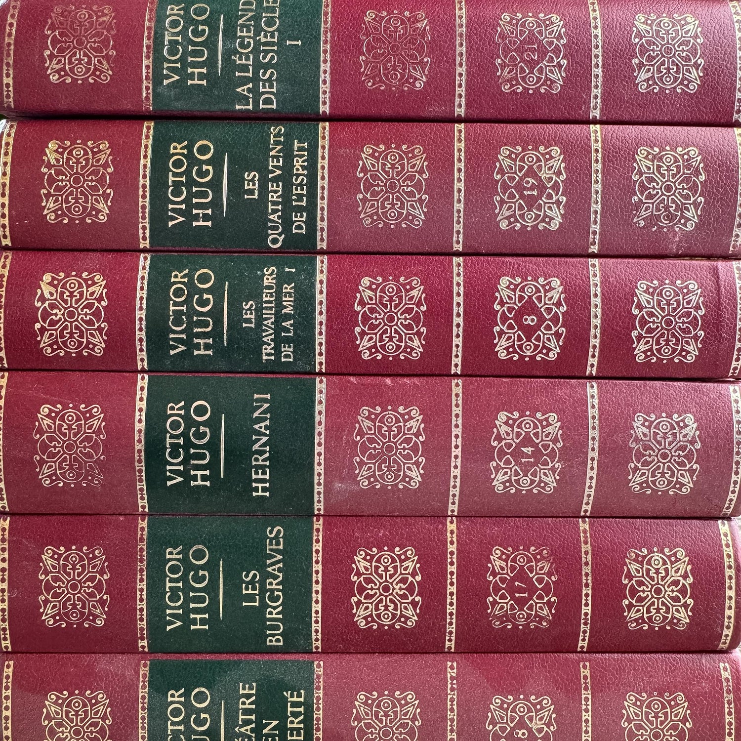 Victor Hugo Ornate Vintage Red and Green Books in French