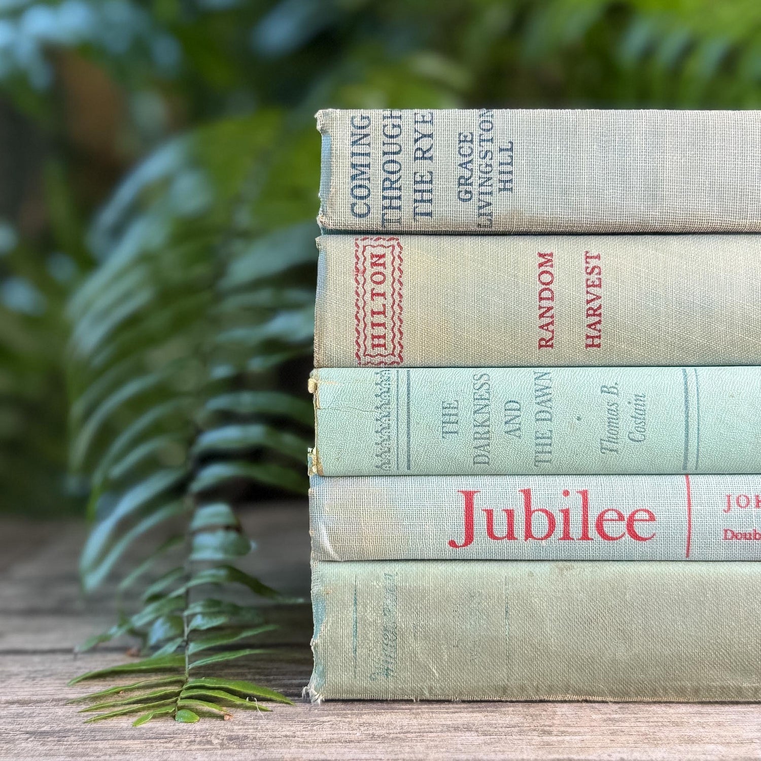 Vintage Faded Soft Blue and Sea Green Books for Shelf Styling
