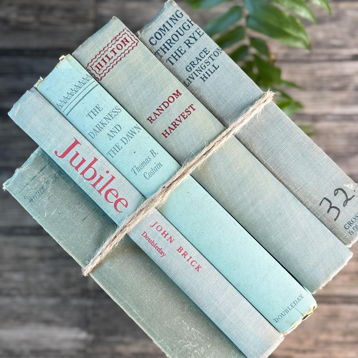 Vintage Faded Soft Blue and Sea Green Books for Shelf Styling