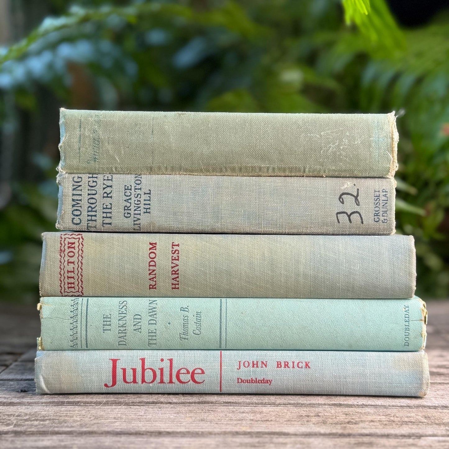 Vintage Faded Soft Blue and Sea Green Books for Shelf Styling