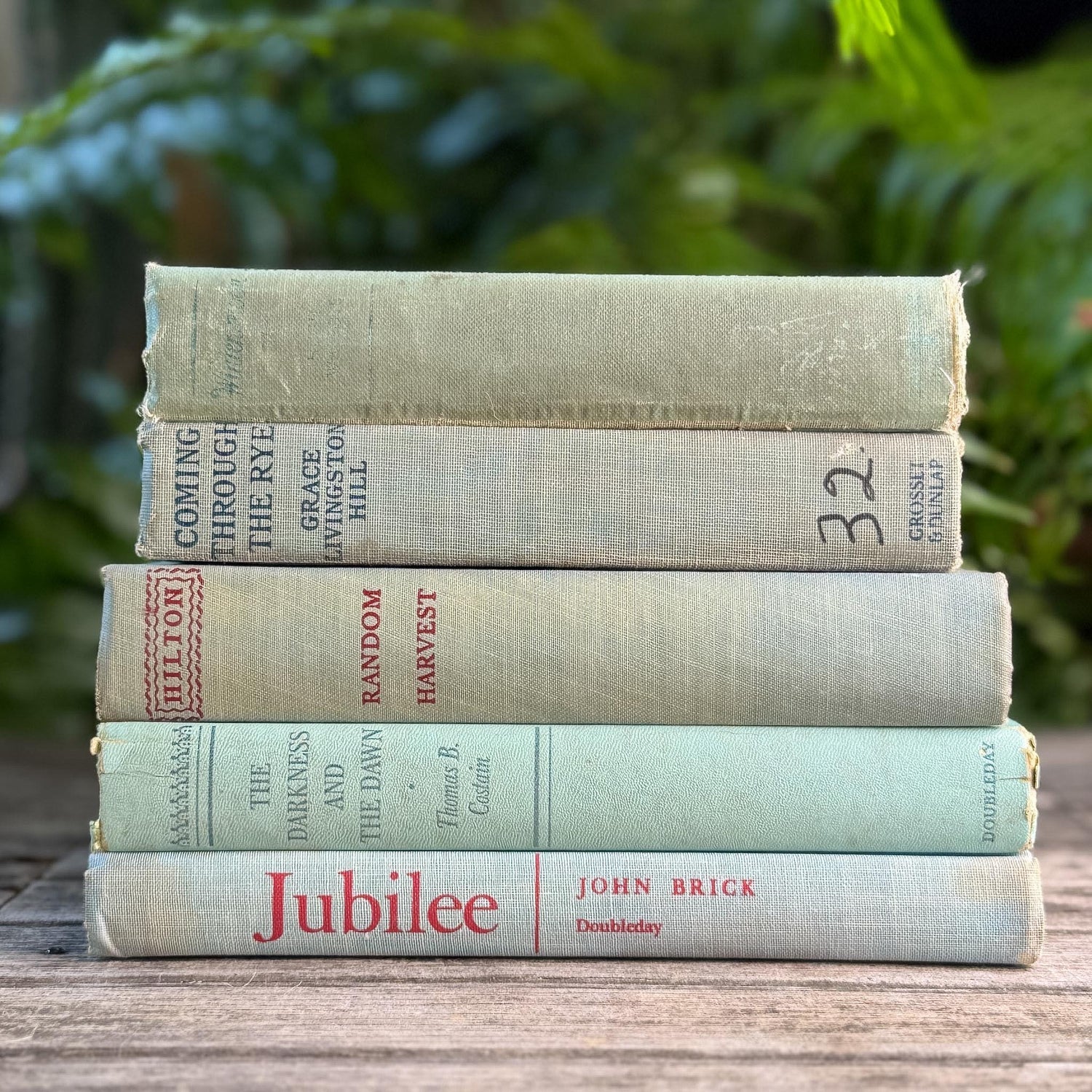 Vintage Faded Soft Blue and Sea Green Books for Shelf Styling