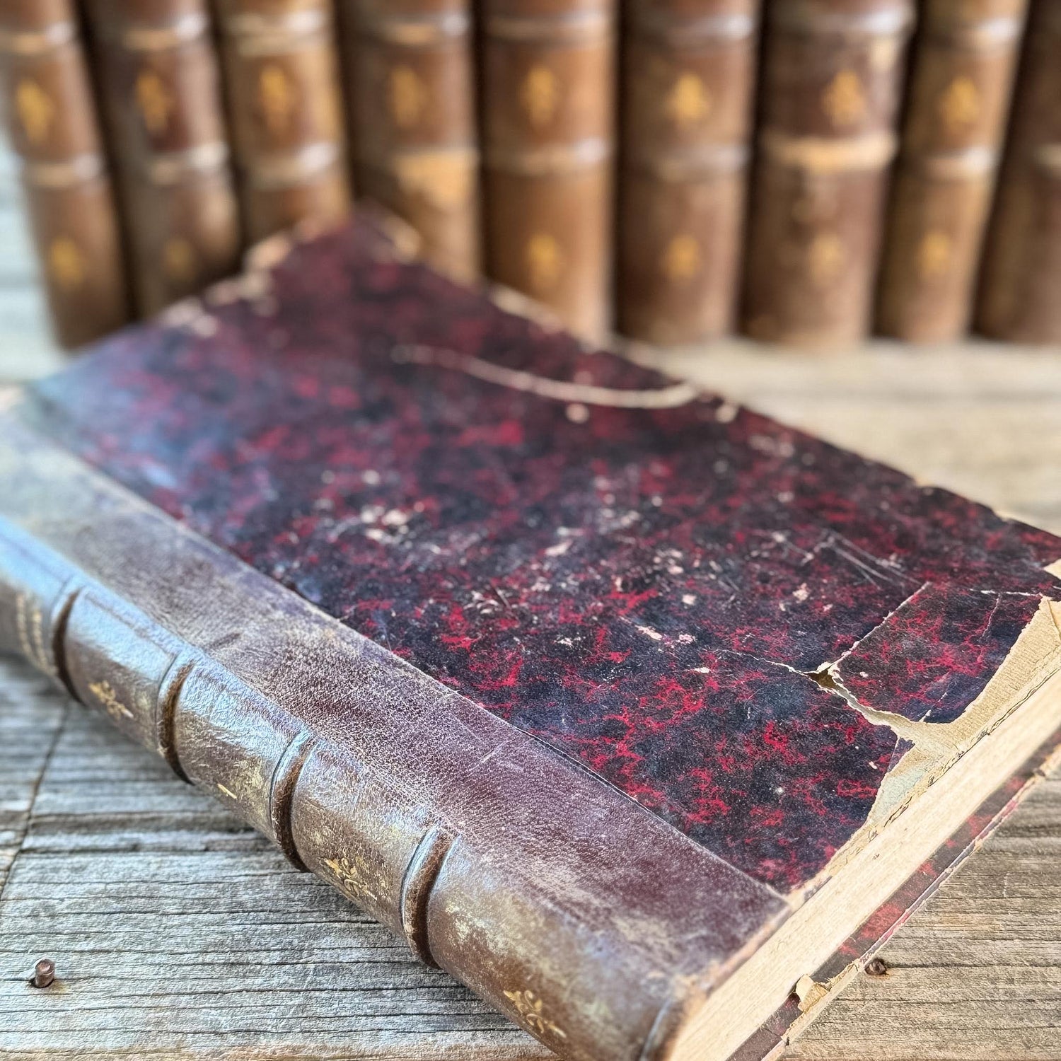Antique French Leather Book Set, Thiers Histoire de la Révolution Française, 1834, 10 Volumes