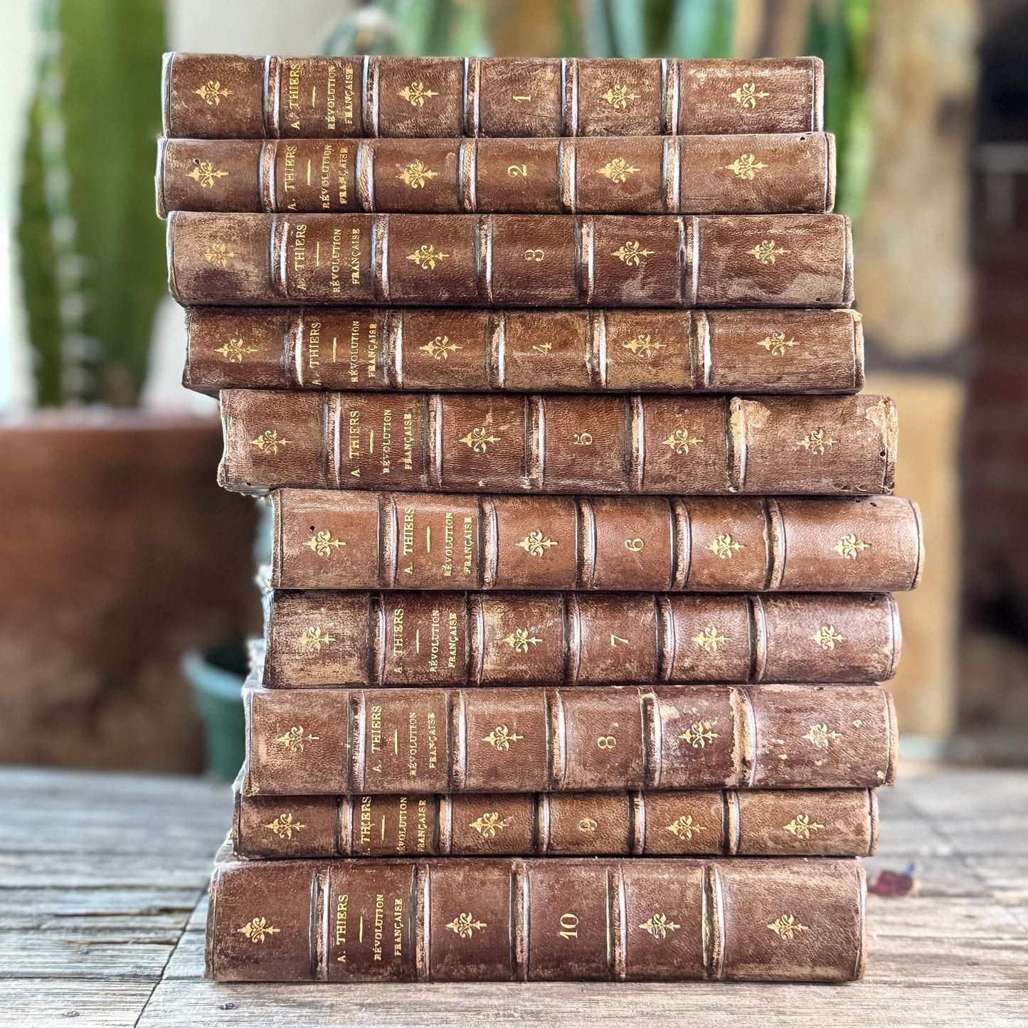 Antique French Leather Book Set, Thiers Histoire de la Révolution Française, 1834, 10 Volumes