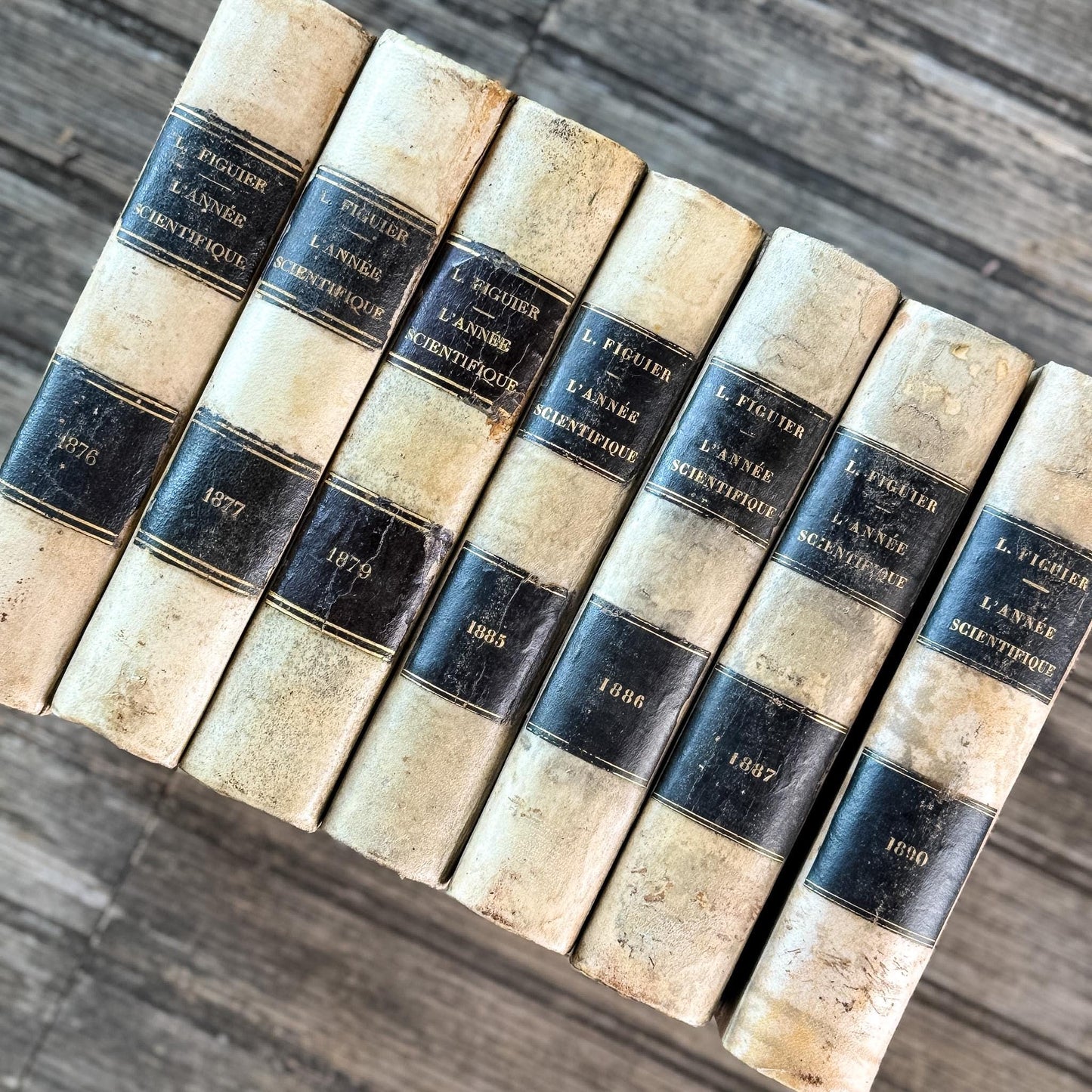 Antique French Book Set of L'Année Scientifique et Industrielle by Louis Figuier, 7 Volumes