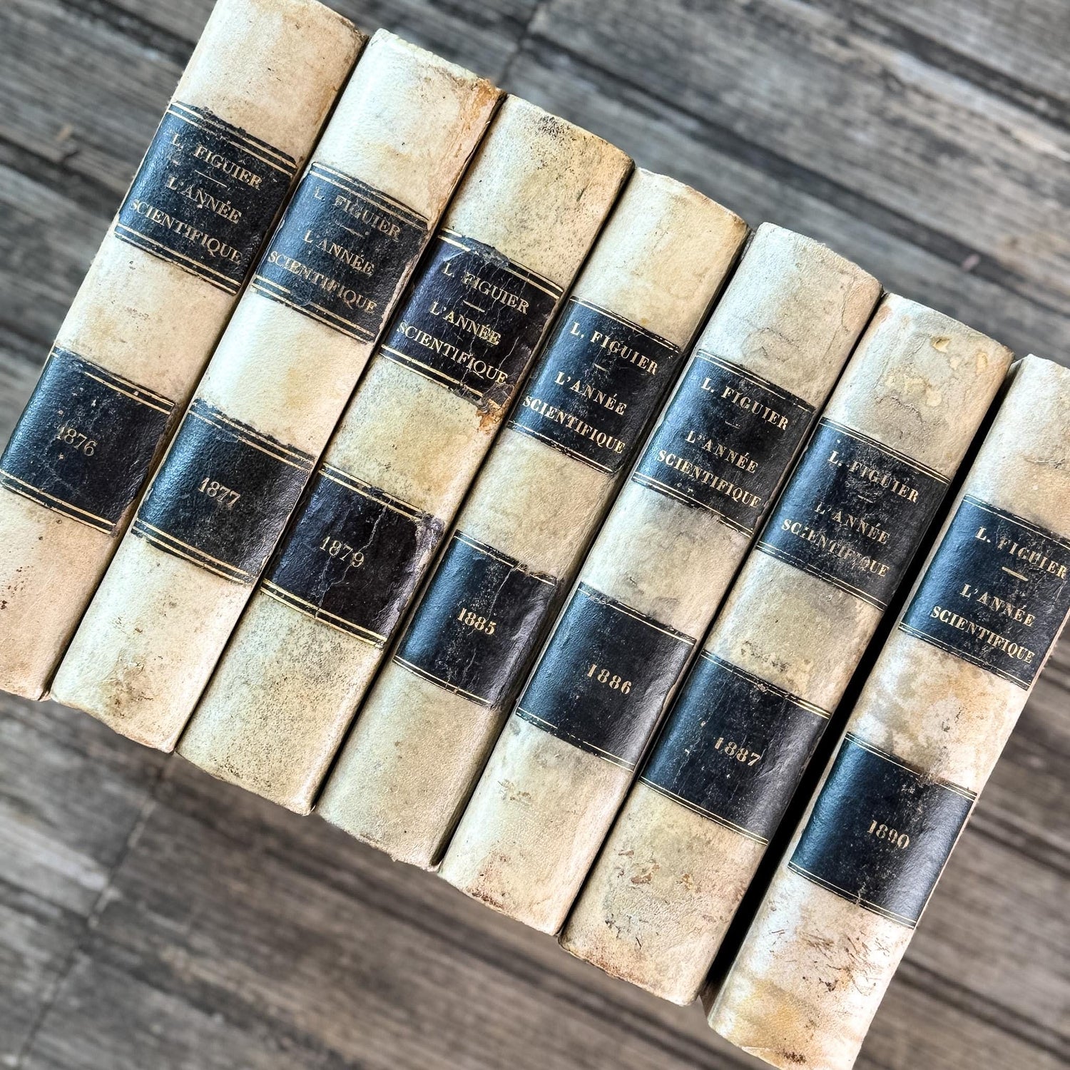 Antique French Book Set of L'Année Scientifique et Industrielle by Louis Figuier, 7 Volumes